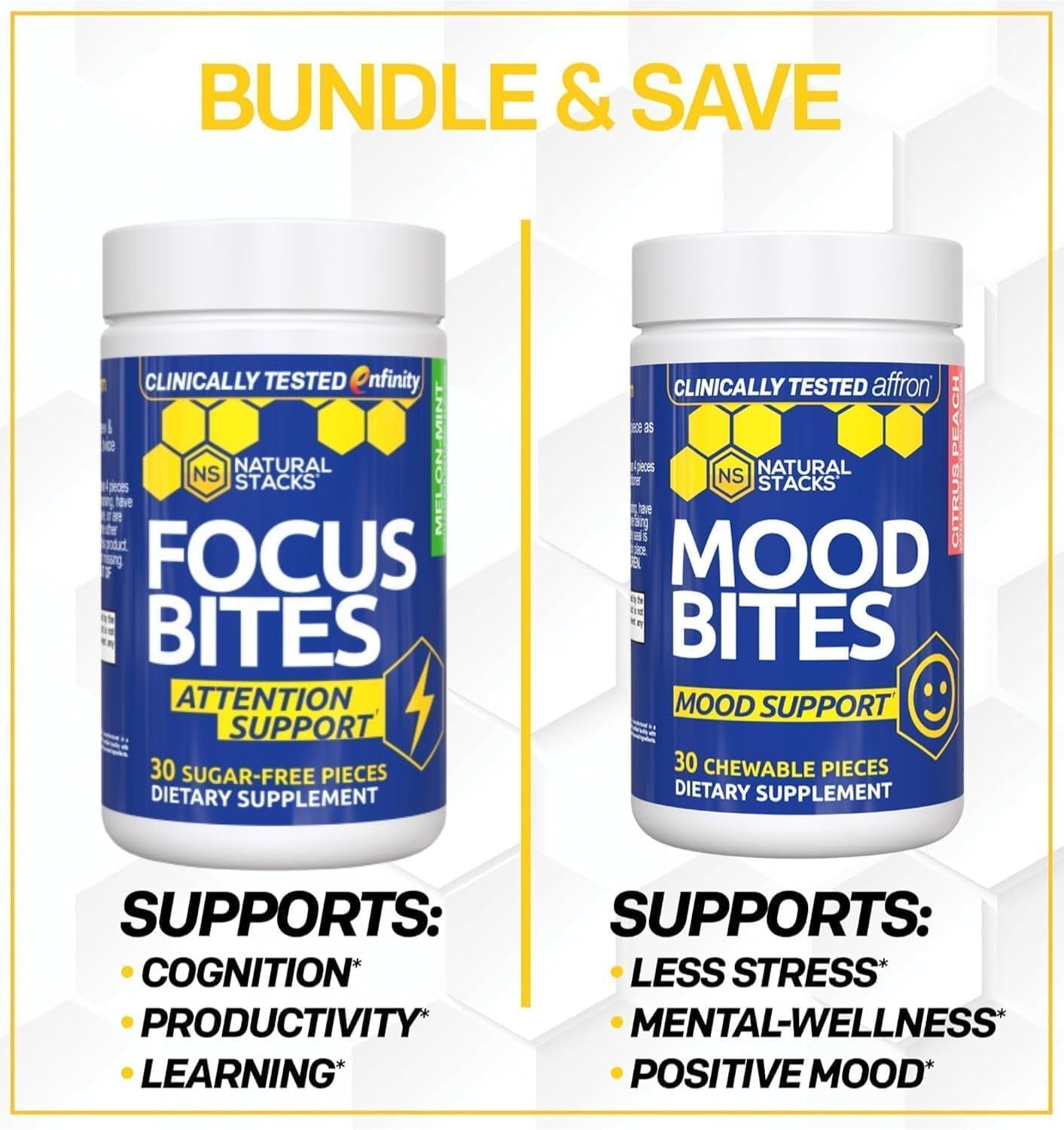 Saffron Supplement with Vitamin B3 - Mood Support Supplement - 14mg Saffron Extract & 62mg Vitamin B3 Niacin - Mood Bites for Stress Relief - Clinically Tested Affron - 30 Citrus Peach Chewables