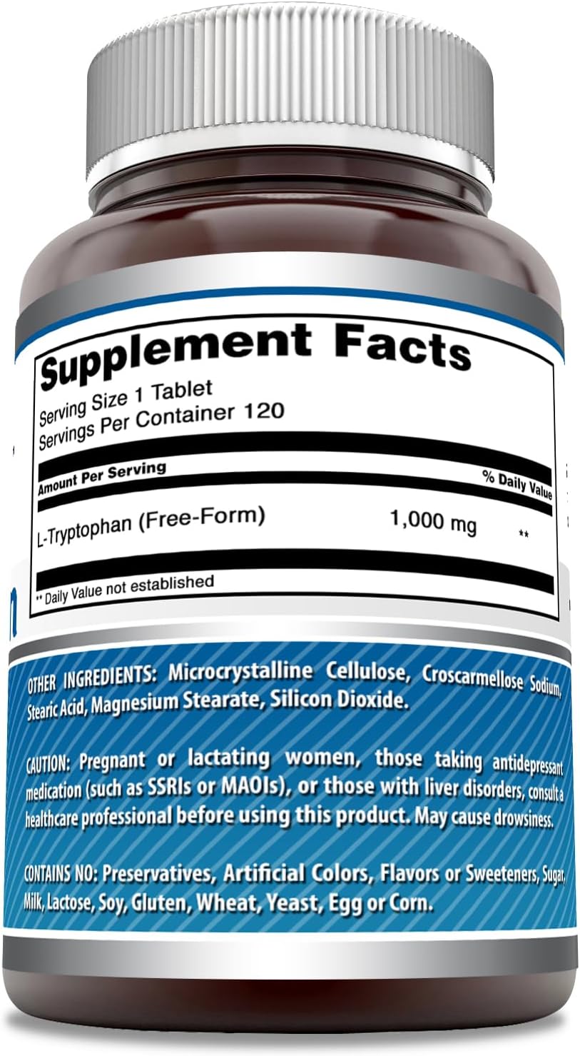 Amazing Formulas L-Tryptophan 1000mg Tablets Supplement | Non-GMO | Gluten Free | Made in USA (120 Count)