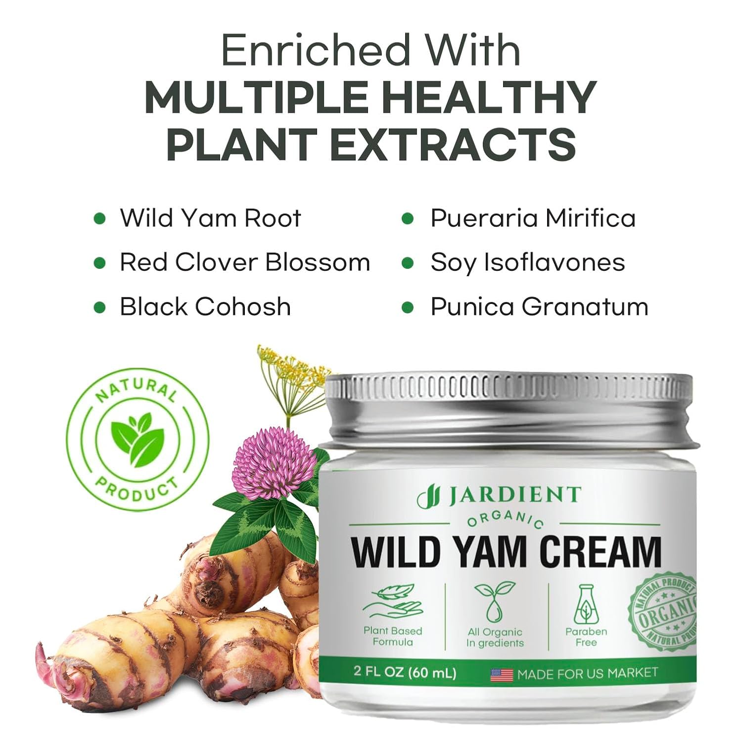 Wild Yam Cream Hormone Balance: Natural Formula for Menopause Relief & Menstrual Support Like Hot Flashes Night Sweats -2 Oz