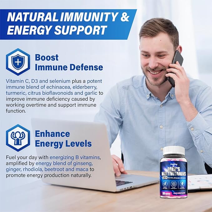 Methylated Multivitamin Gummies for Men - Mens Multivitanins Gummy with Vitamins A C D K E, Methylated Folate, B Complex, Probiotics, Omega-3, CoQ10, Herbal Blend - Support Energy & Immune Health