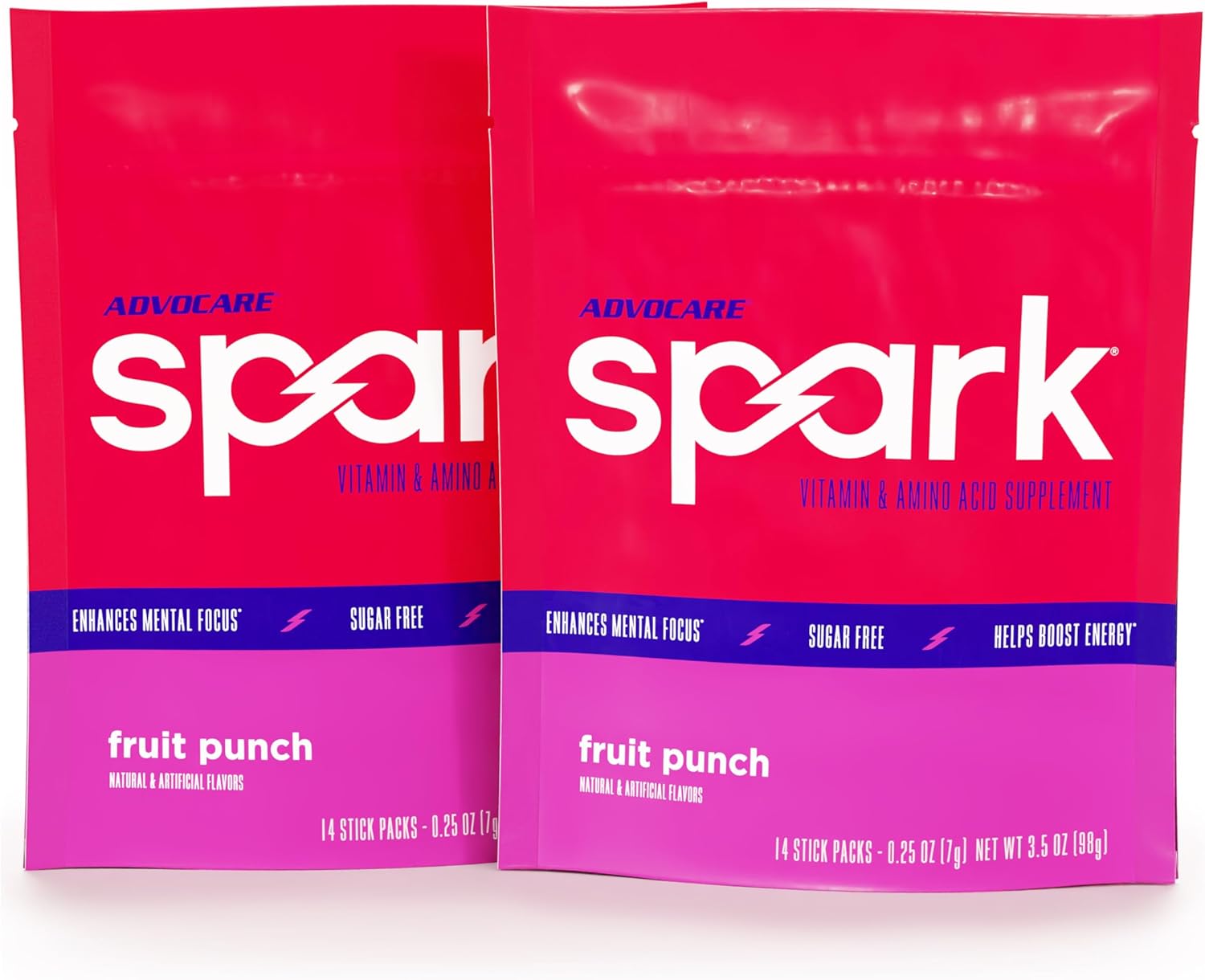 AdvoCare Spark Vitamin & Amino Acid Supplement - Focus & Energy Drink Powder Mix with Vitamin A, B-6, C & E - Also Includes L-Carnitine & L-Tyrosine - Fruit Punch, 14 Stick Packs, 2 Pack