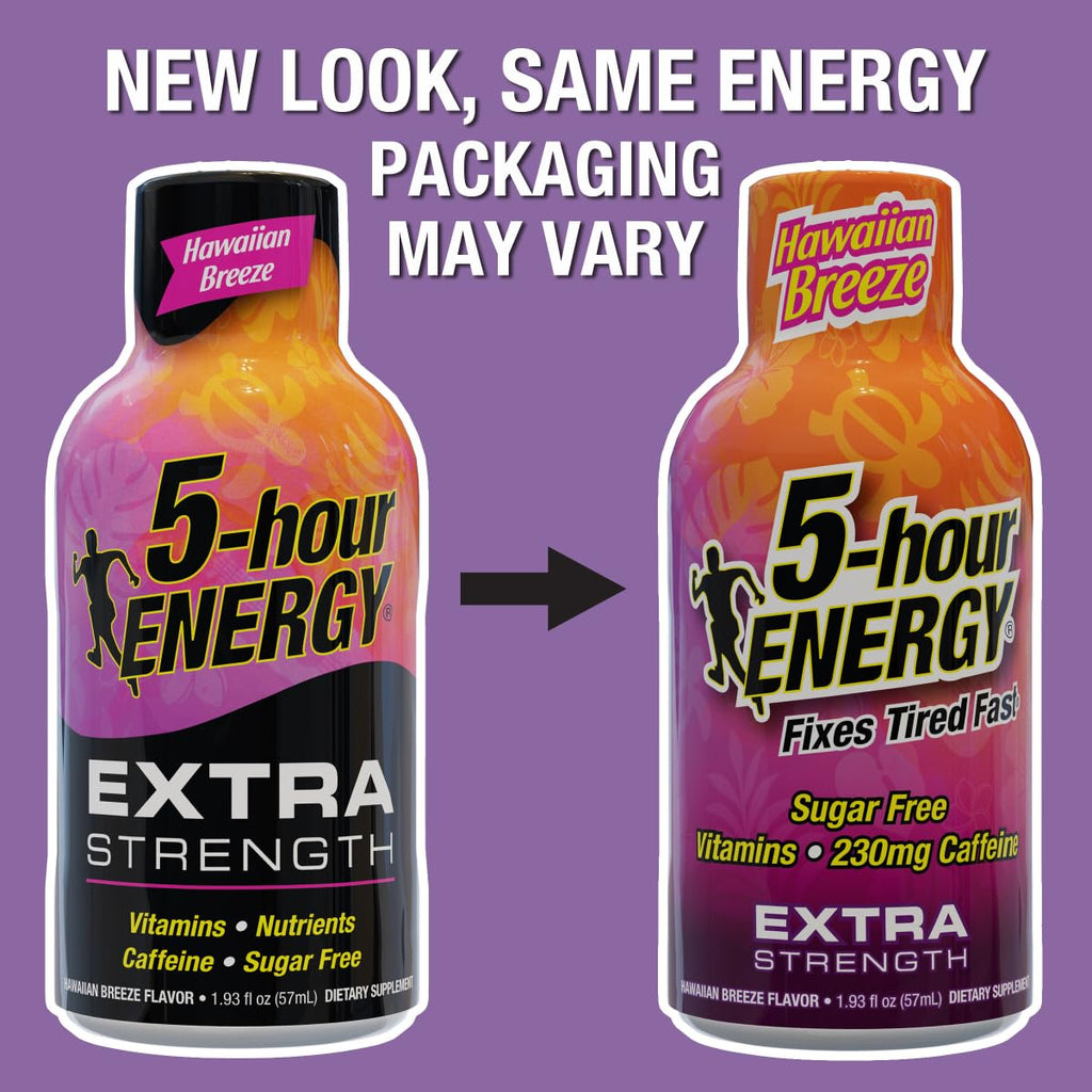 5-hour ENERGY Extra Strength Hawaiian Breeze Energy Shot 1.93oz, 20-Pack – Sugar Free Caffeine Energy Booster with B-Vitamins & Amino Acids – Zero Calorie (20 Bottles – Single Flavor, Hawaiian Breeze)