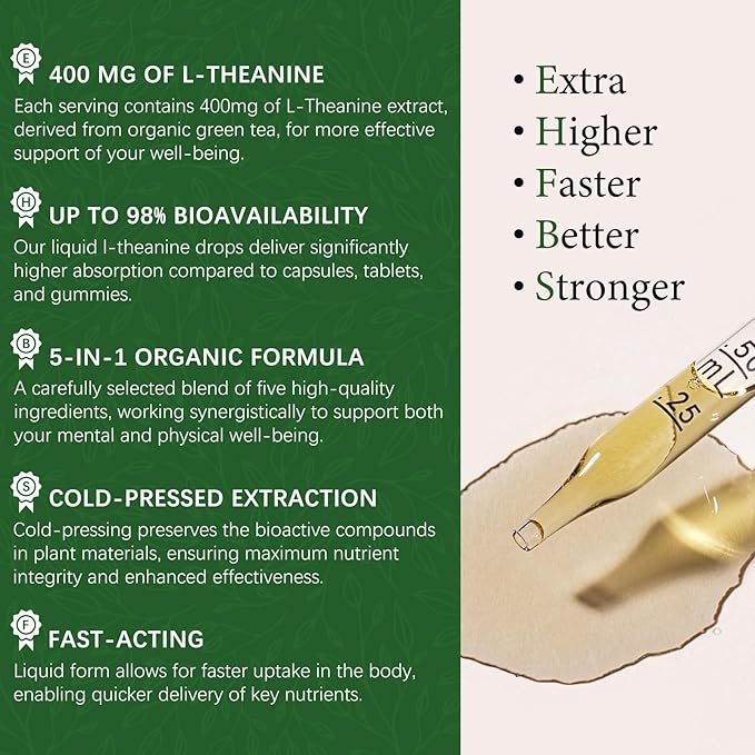 2 Pack L Theanine Drops, L-Theanine Supplement 400mg for Adults & Kids with GABA, Magnesium & Ashwagandha, Natural Sleep, Focus & Relaxation Support, Vegan, Alcohol-Free, Non-GMO, 4 FL OZ