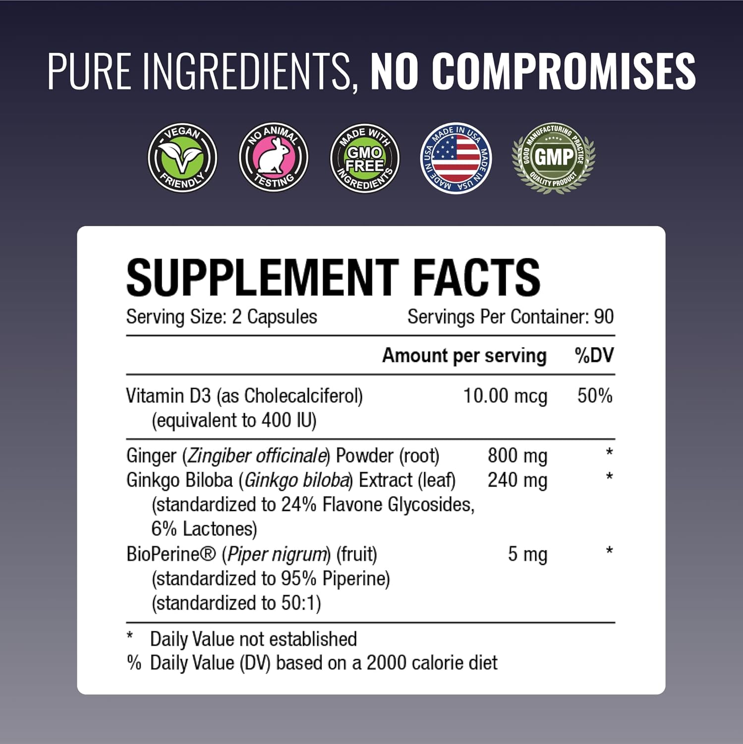 Approved Science VertiSyl - Ginkgo Biloba, Ginger, Vitamin D3, BioPerine - 180 Capsules - 3 Month Supply
