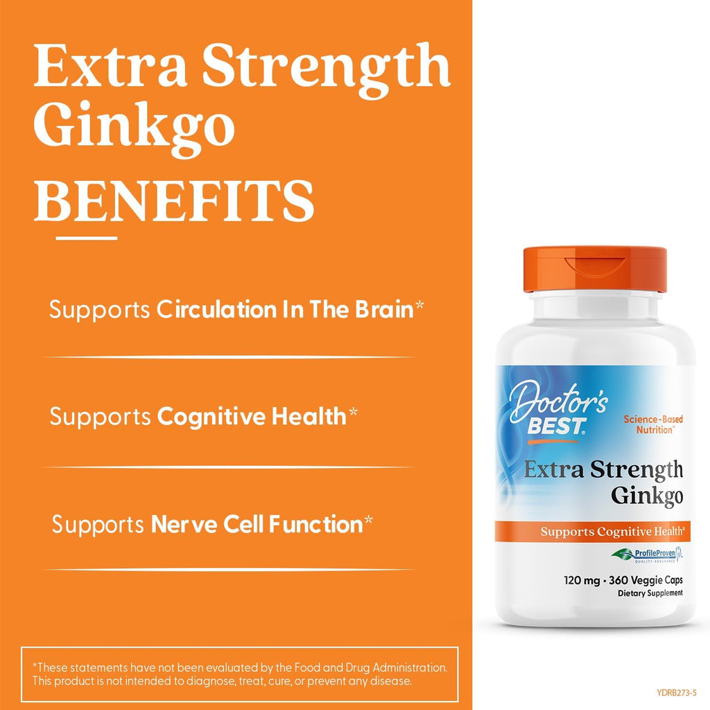 Doctor's Best Extra Strength Ginkgo, Non-GMO, Vegan, Gluten Free, Soy Free, Promotes Mental Function and Memory, 120 mg, 360 Count (Pack of 1)