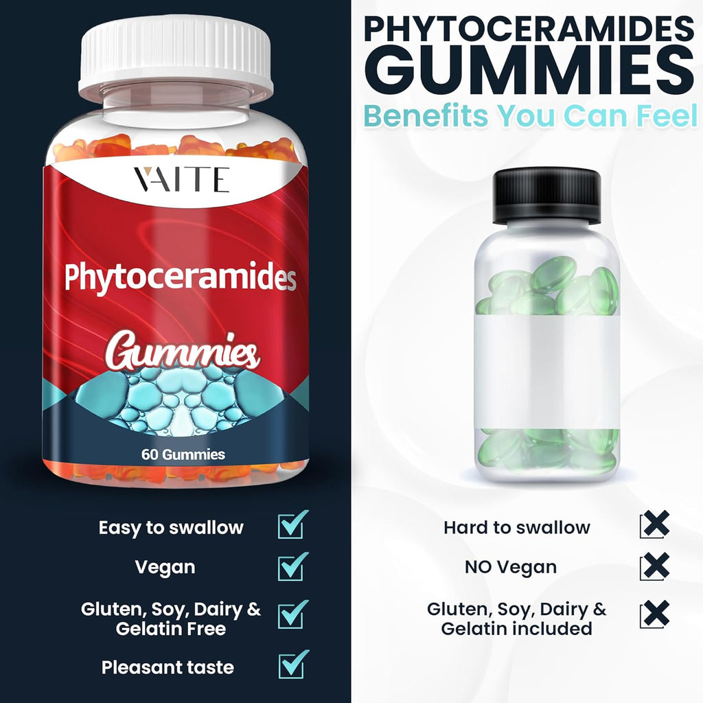 Phytoceramides Supplements Skin Hydration - 1000mg Gummies for Radiance & Youthful, Plant-Based Beauty Antioxidant Supplement for Women & Men, Supports Smoothness & Texture, 60 Vegan Chewables