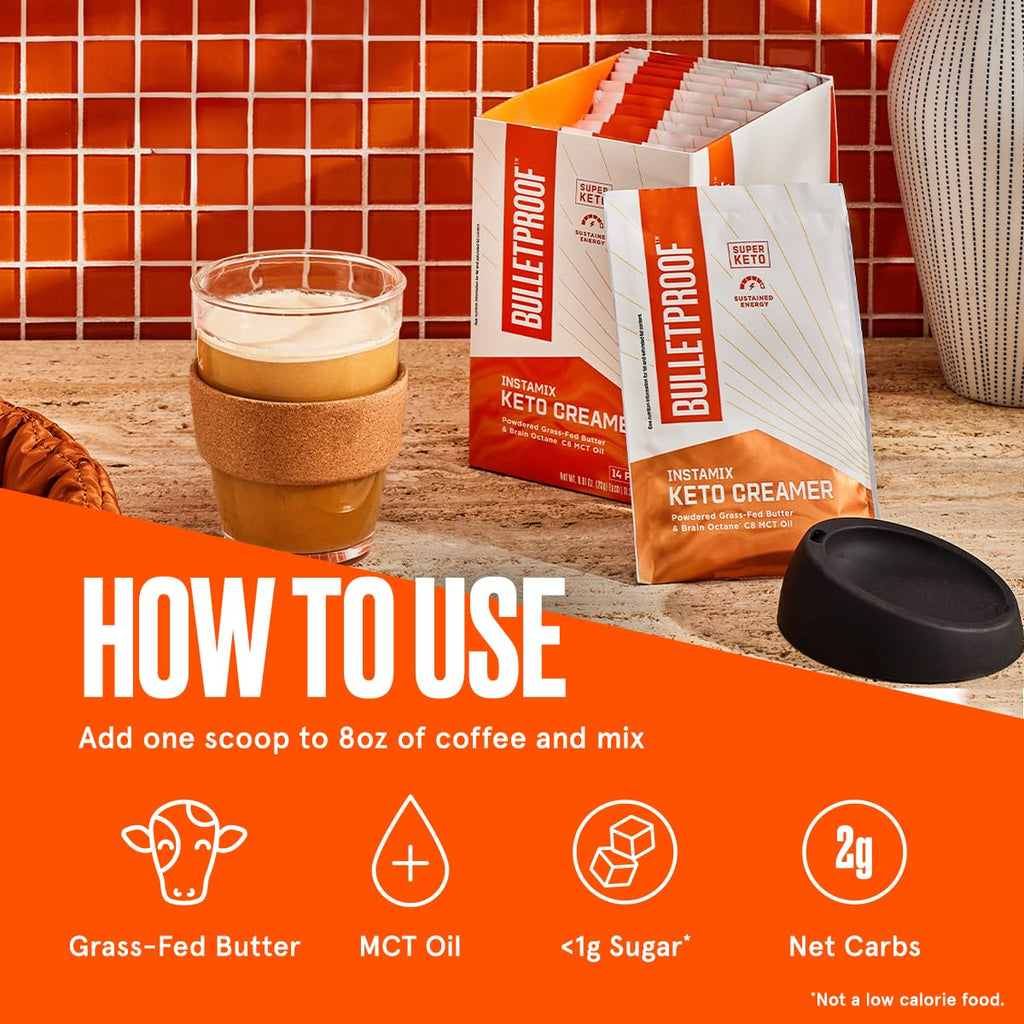 Bulletproof InstaMix Original Unflavored Keto Coffee Creamer Packets, Pack of 14, Powdered Grass-Fed Butter and Brain Octane C8 MCT Oil, Supports Brain Function