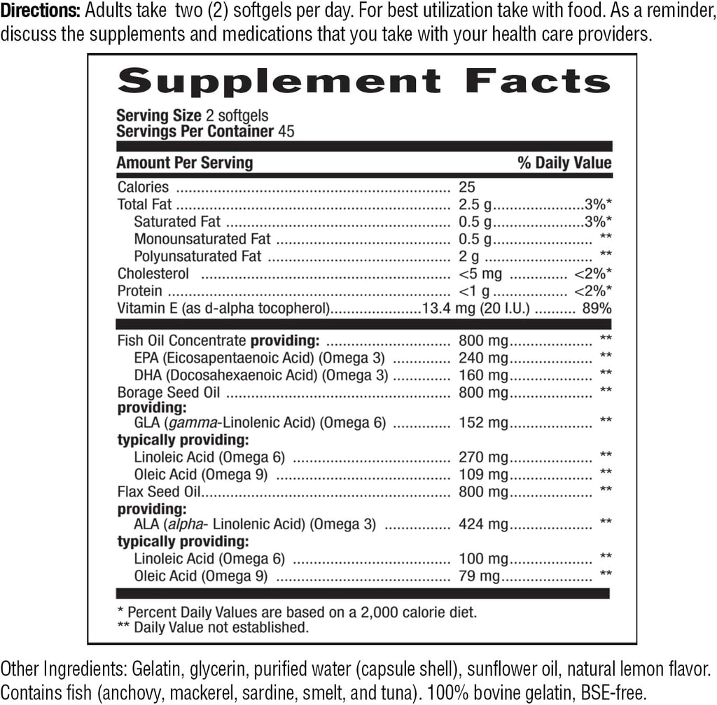 Country Life Omega 3-6-9 Complete Supplement - 1,534mg Omega Fatty Acids - Supports Cardiovascular, Brain, Skin & Immune Health - Certified Gluten Free, Non-GMO - 90 Softgels