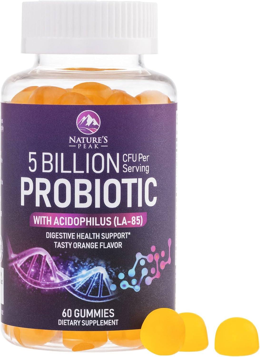 Probiotic Gummies 5 Billion CFU - Top 6 Pro Biotic Strains - Daily Probiotic Gummy Supplement for Women, Men & Teens - Natural Digestive Health, “Good” Gut & Immune Support - Orange Flavor - 60 Count