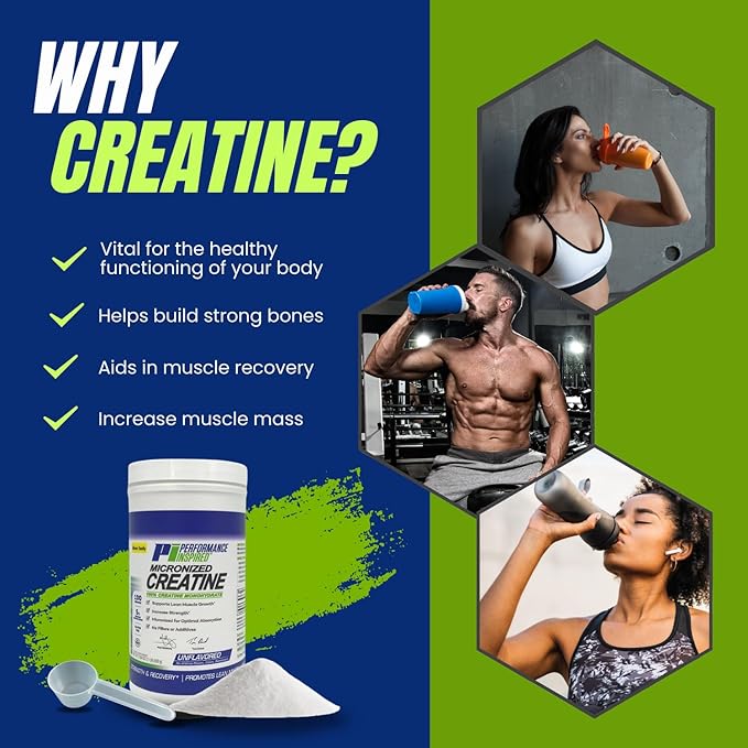 PERFORMANCE INSPIRED Nutrition Micronized Creatine Monohydrate – 100% Pure, Unflavored – 5G Per Serving – 100 Servings – 1.1 LB