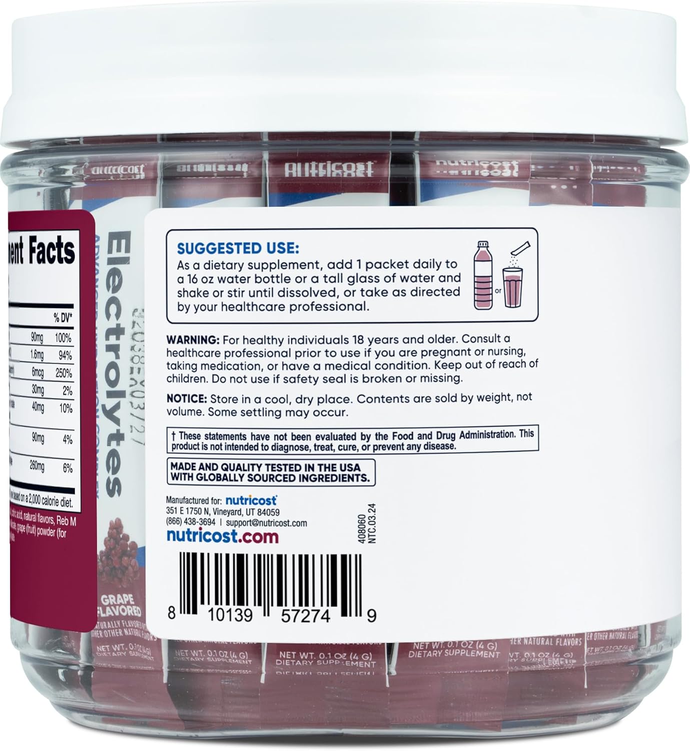 Nutricost Electrolytes Complex, Grape Flavored, 40 Stickpacks - Advanced Hydration Complex