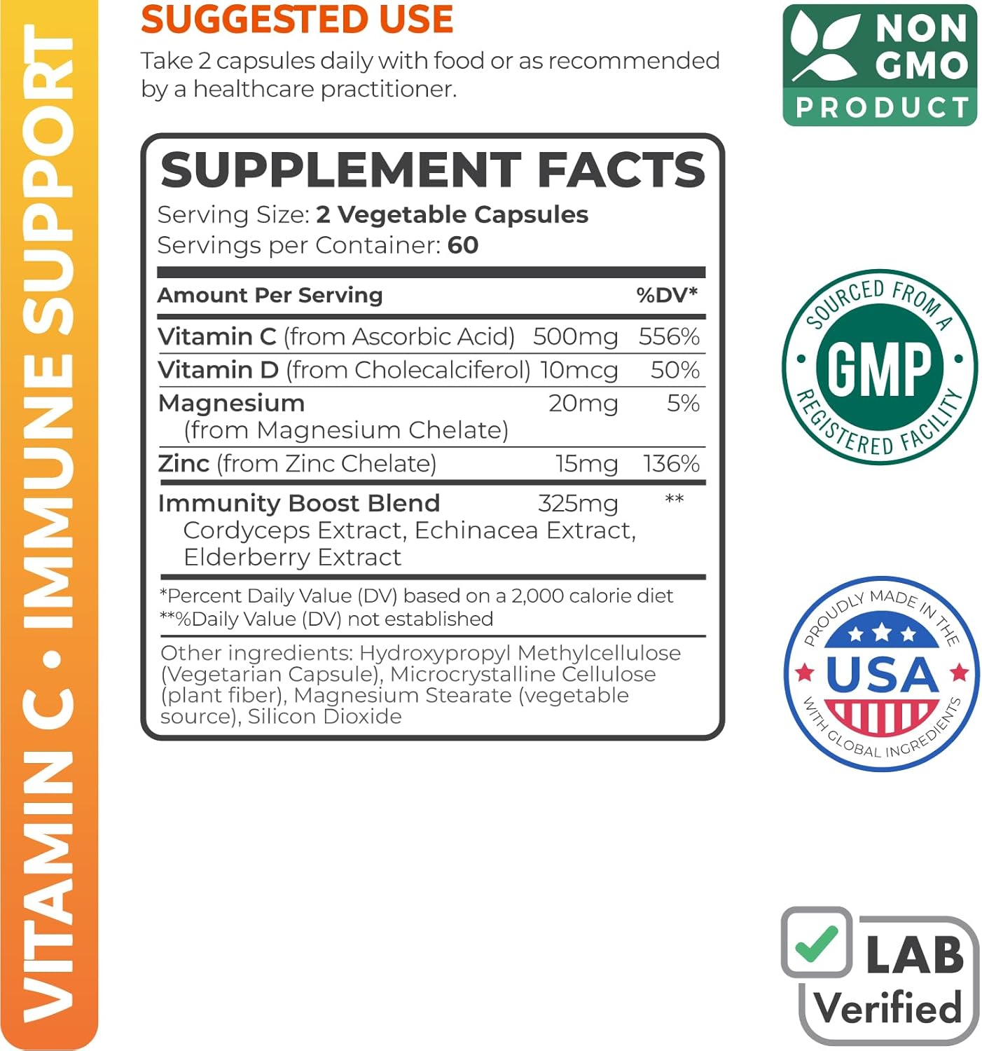 Vitamin C Immune Support Supplement - Immune Boost Blend with Elderberry Vitamin C and Zinc for Daily & Seasonal Support - Magnesium Zinc VIT C & D and Herbal Defense Complex (2 Months Supply)