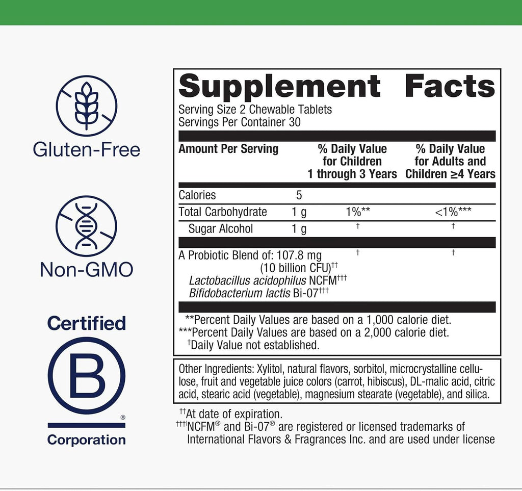Metagenics UltraFlora Kids Probiotic - 10 Billion CFU - Children's Probiotic Blend - Digestive Health & Immune Health* - for Ages 3 & Up - 60 Tablets