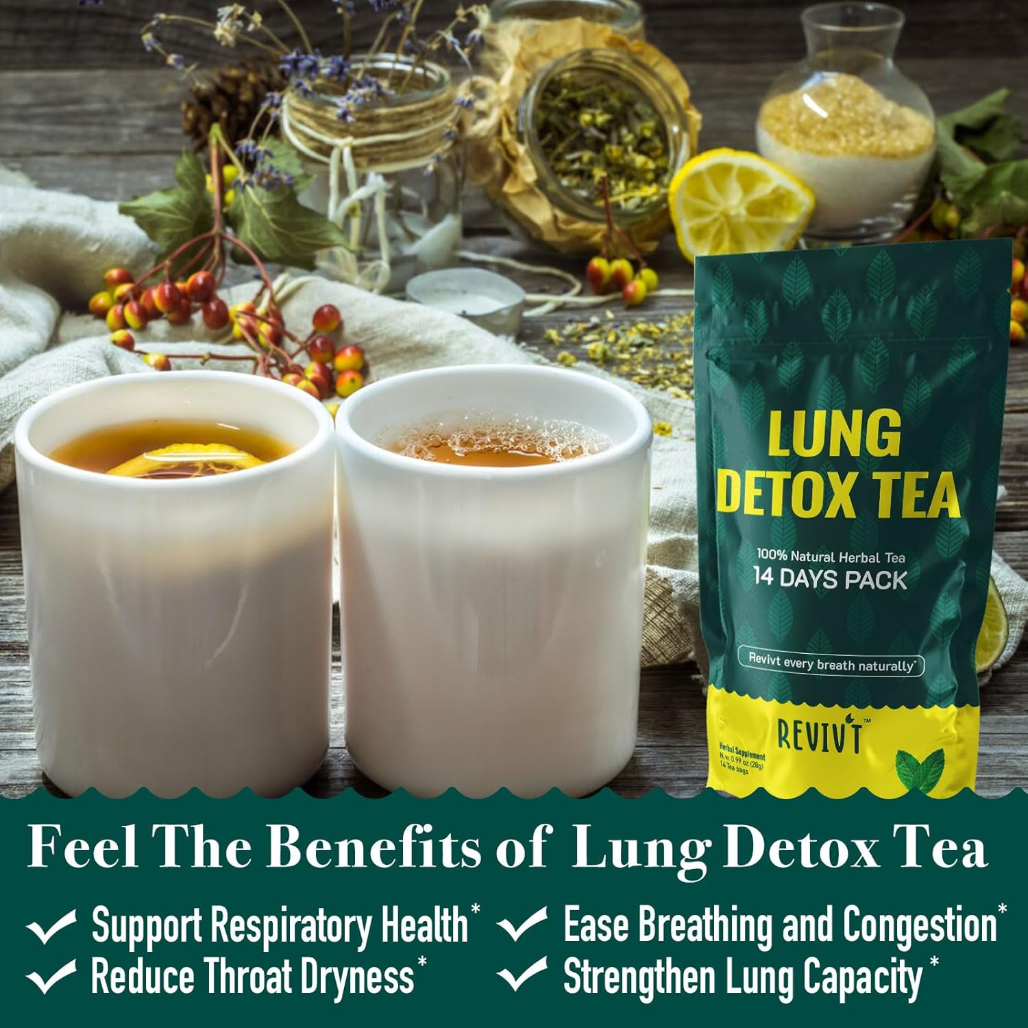 REVIVT Lung & Liver Detox Tea Kit | 2-in-1 Herbal Tea Set, 14 Bags Each for Respiratory & Liver Health, Daily Wellness Support