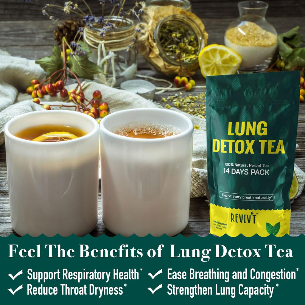 REVIVT Colon & Lung Detox Tea Kit | 2-in-1 Herbal Tea Set, 14 Bags Each for Gut Cleanse & Respiratory Health, Daily Wellness Support