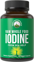 Raw Whole Food Iodine Supplement from Organic Kelp (Ascophyllum Nodosum) by Peak Performance. Potassium Iodide Support Tablets. for Metabolism, Energy, and Immune. 120 Vegan Capsules, Pills.
