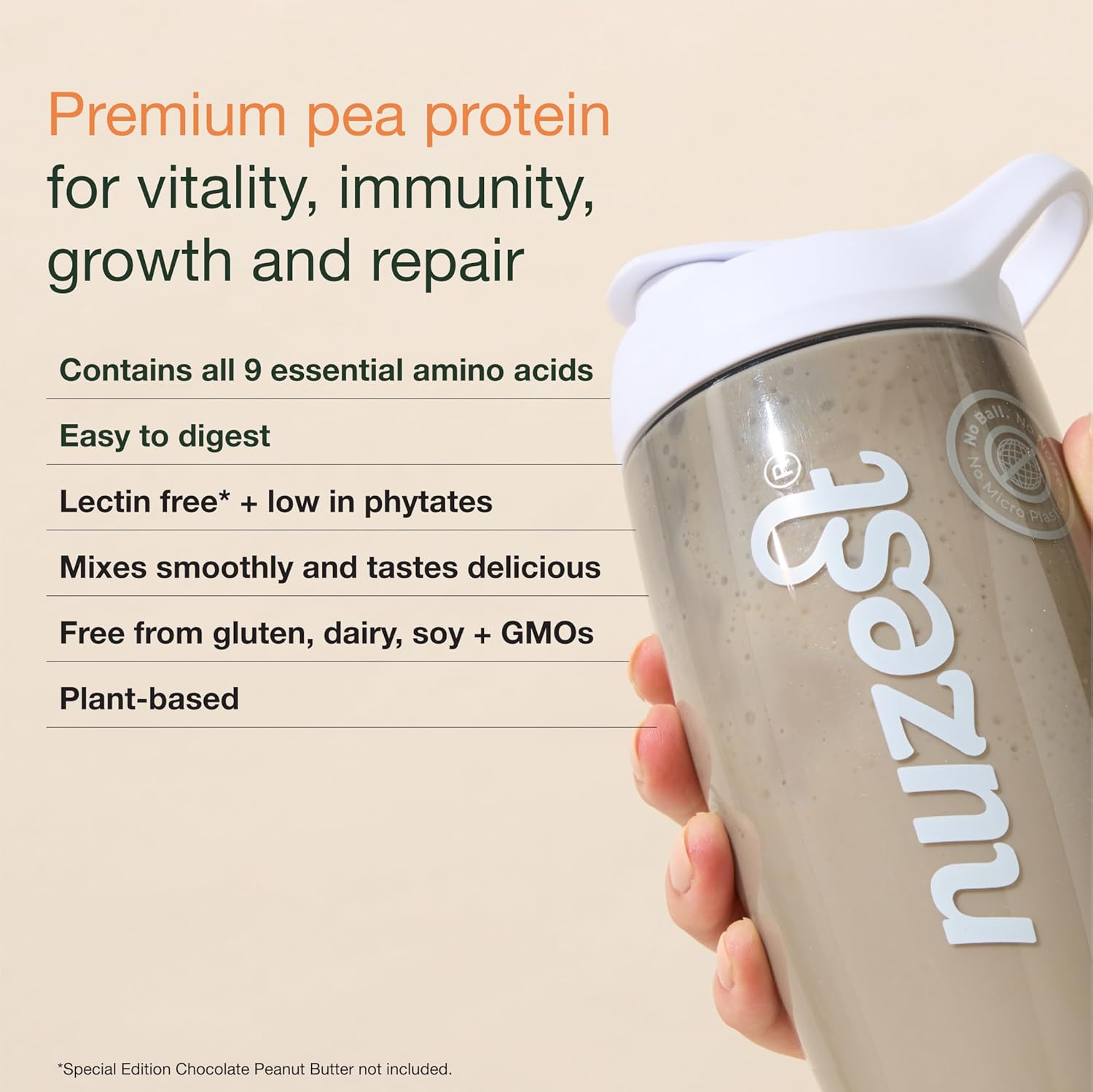 Nuzest - Vegan Pea Protein Powder - Clean Lean Protein, Premium Plant Based Protein Powder, Dairy Free, Gluten Free, GMO Free Protein Shake Smooth Vanilla, 8.8 oz