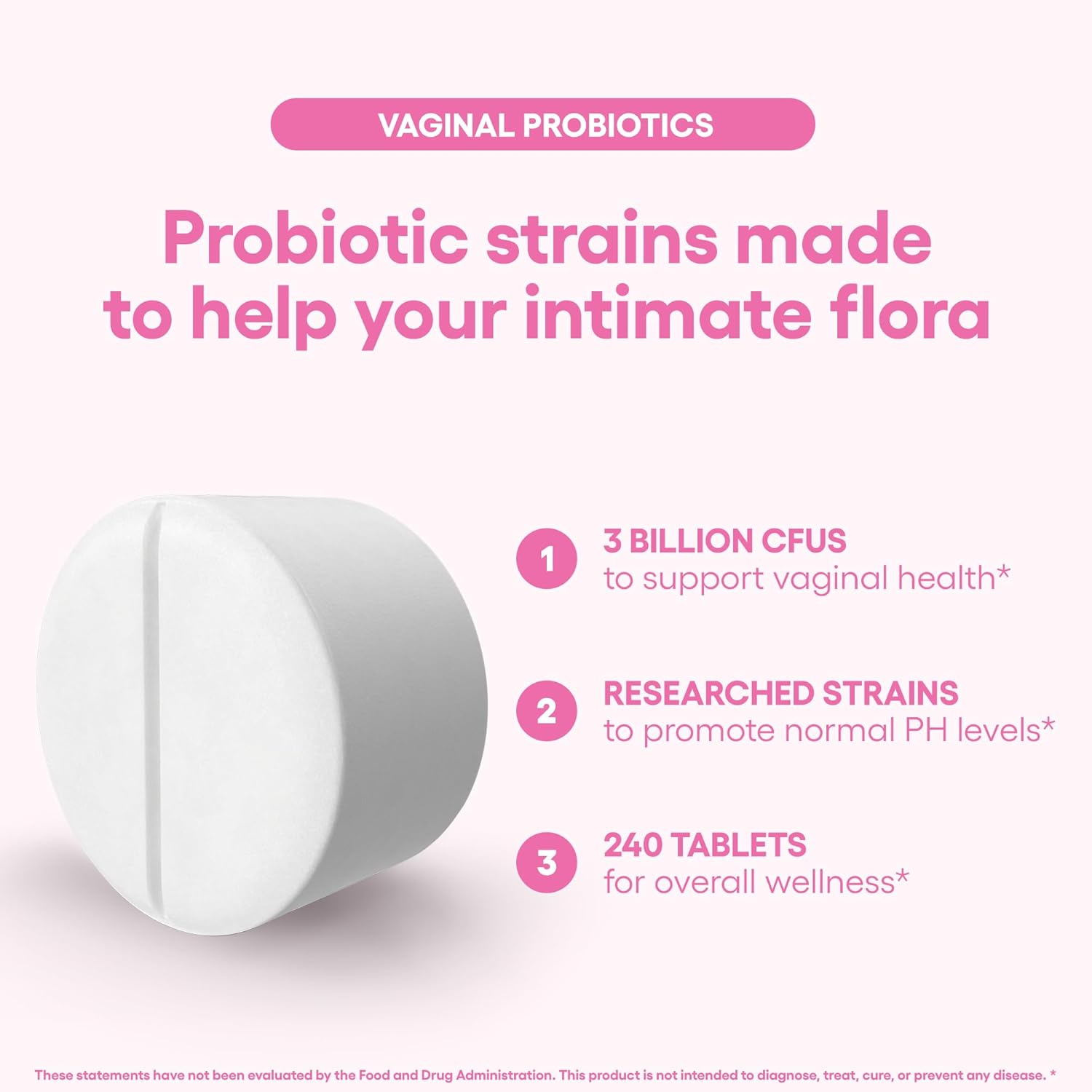 Vaginal Probiotics Supplement Supports PH Balance & Intimate Flora 240 Tablets 3 Billion CFU (240, Vaginal Probiotics)