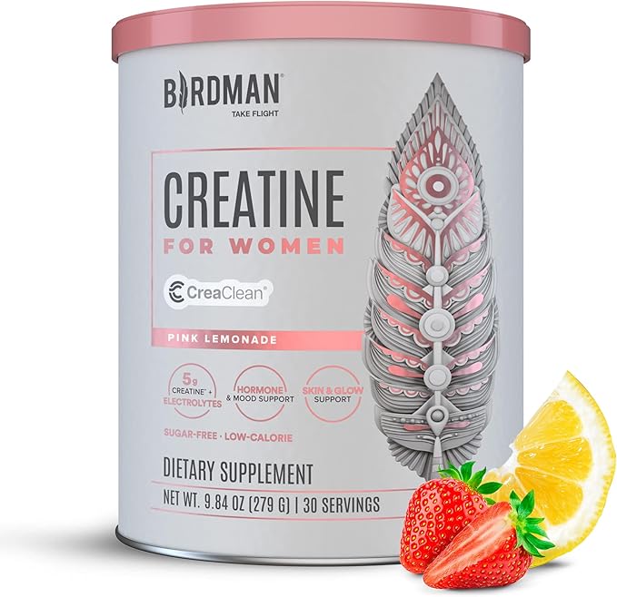 BIRDMAN Creatine for Women | Creatine Monohydrate Powder with Myo & D-Chiro Inositol, Hyaluronic Acid, Zinc, Electrolytes and Vitamins | Sugar Free, Pink Lemonade | 30 Servings