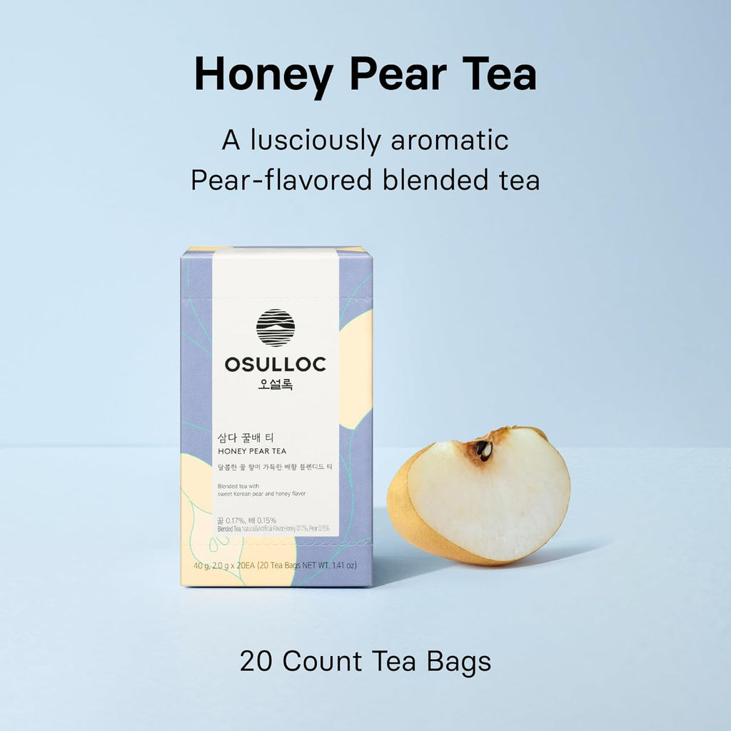 OSULLOC Honey Pear Tea (Sweet Pear & Honey Flavor), Fruit tea Blend, Premium Teabags from Jeju Island, 20 count