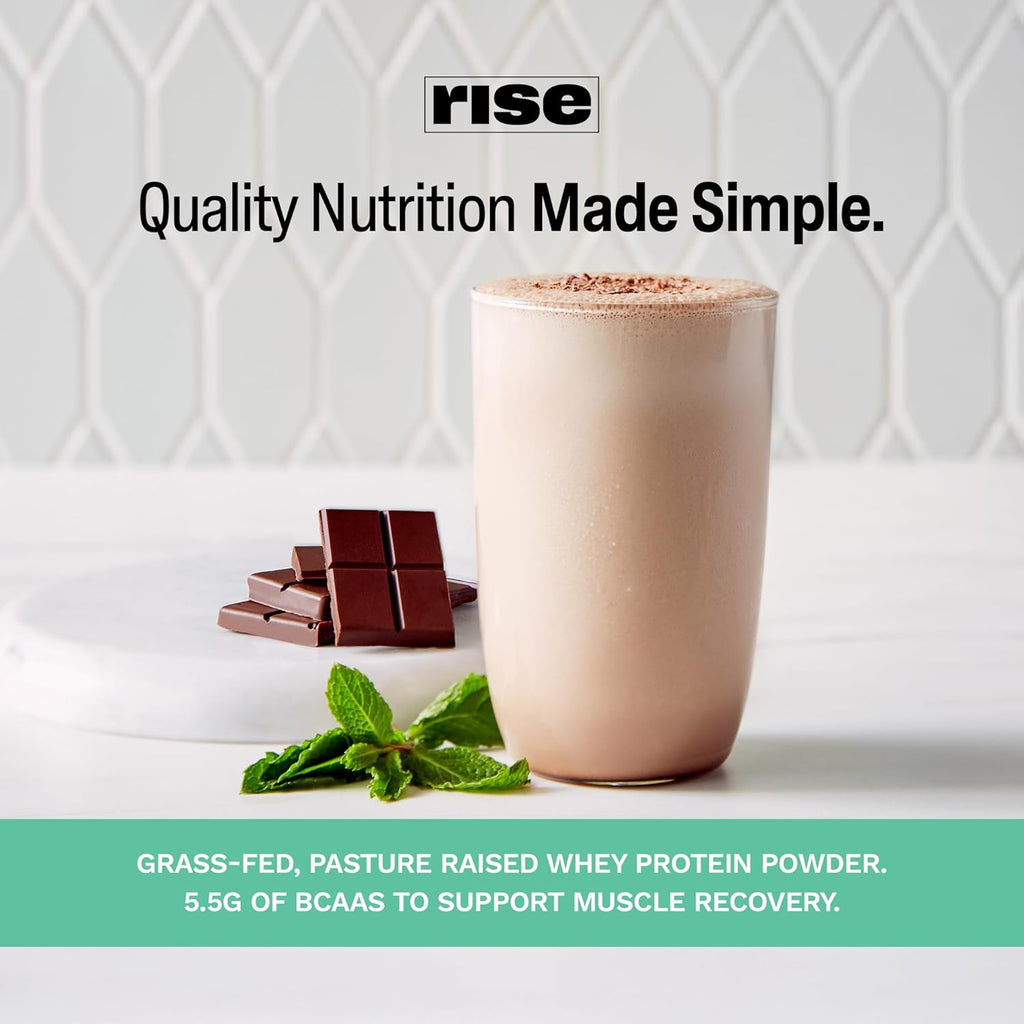 Rise Grass-Fed Whey Protein Powder - Mint Chocolate | 25g Protein No Artificial Flavors, Colors, or Preservatives - Sugar Free, Gluten-Free, Soy Free (Single Serving, 1 Pack)