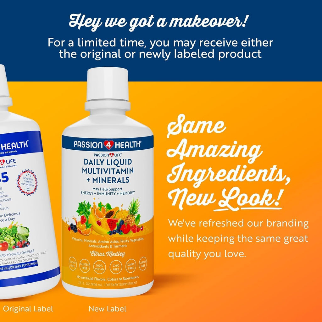 Mega Liquid Multivitamins, Trace Minerals, Amino Acids, Turmeric for Adults, Men, Women, Teens, Kids, Non-GMO, No Soy, No Dairy