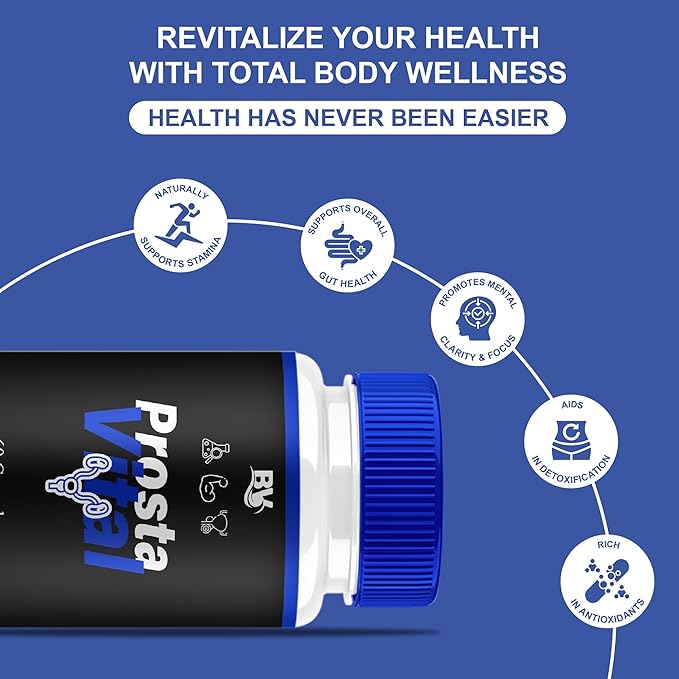 BLUE VIBE Prosta Vital Premium Health & Wellness Multivitamin Supplement, ProstaVital Maximum Strength Daily Overall Health Management Support Supplement Formula (3 Pack - 180 Capsules)