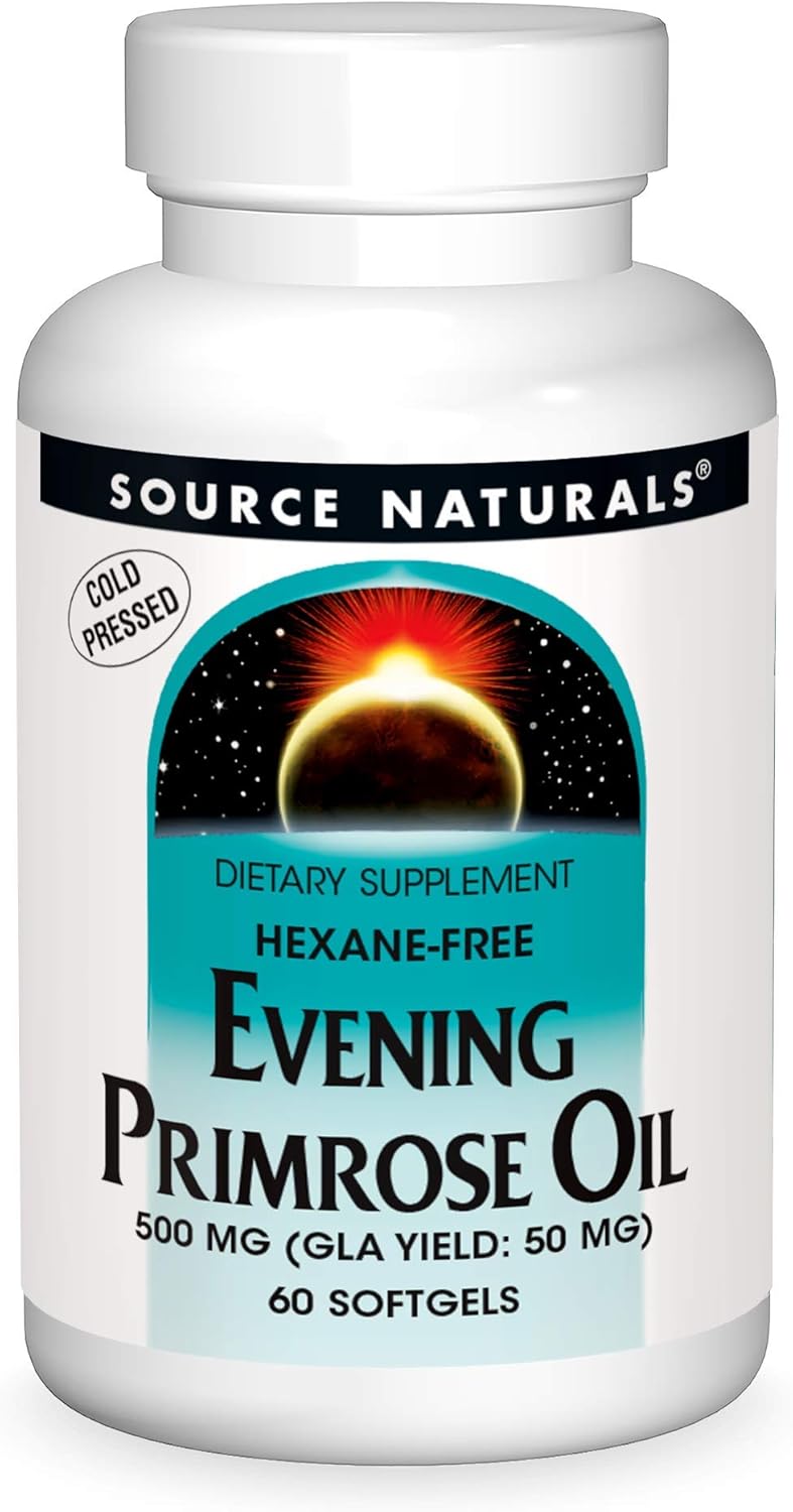Source Naturals Evening Primrose Oil - Hexane-Free - 500mg - GLA Yield: 50 mg - Cold-Pressed - 60 Softgels