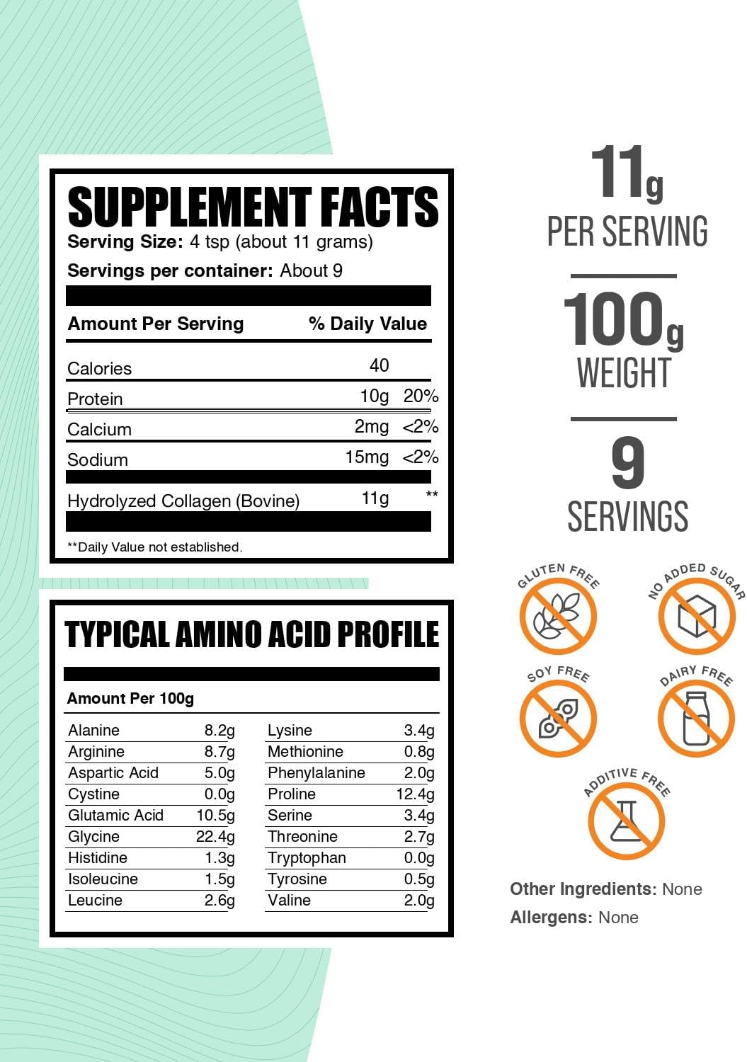 BulkSupplements.com Collagen Peptides Powder - Bovine Collagen Powder, Powdered Collagen Supplement - Hydrolyzed & Gluten Free, 11g per Serving, 100g (3.5 oz) (Pack of 1)