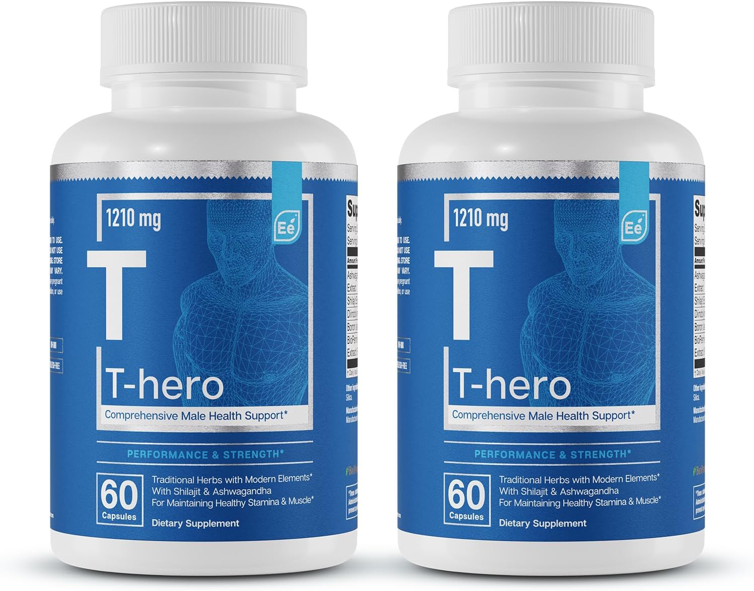 Essential Elements Male Health Supplement - Muscle Support & T-Health with DIM, Ashwagandha, Shilajit, More | T-Hero 60 Vegan Capsules (2-Pack)