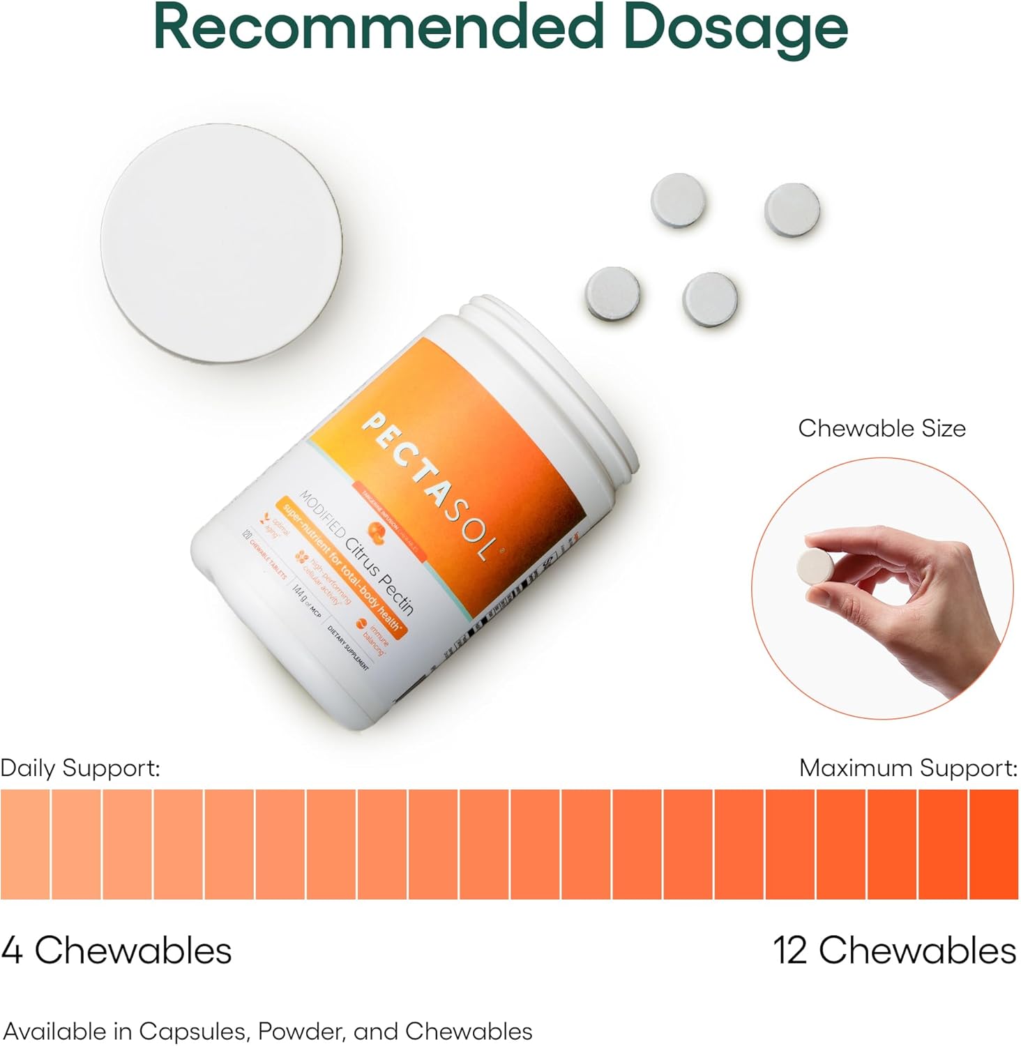 EcoNugenics PectaSol Modified Citrus Pectin – 120 Tangerine Chewable Tablets – Total-Body Health Supplement to Support Heart, Immune System, Inflammation Response + Maintain Healthy Galectin-3 Levels