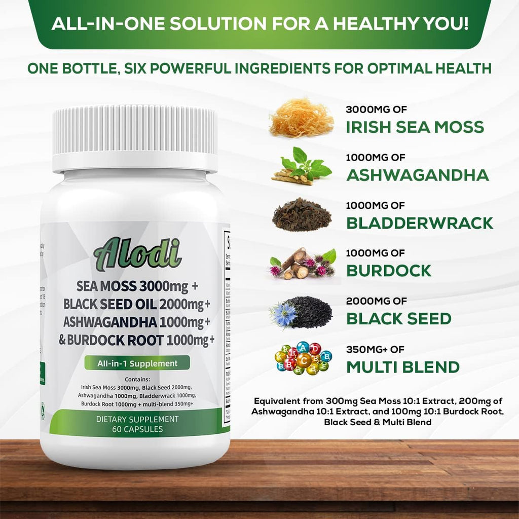 Super Sea Moss Blend - Advanced Formula with Ashwagandha KSM 66, Black Seed Oil, Burdock Root, Bladderwrack, Turmeric, ACV, Ayurveda - Lab Tested for Maximum Potency for Men and Women (2 Bottles)