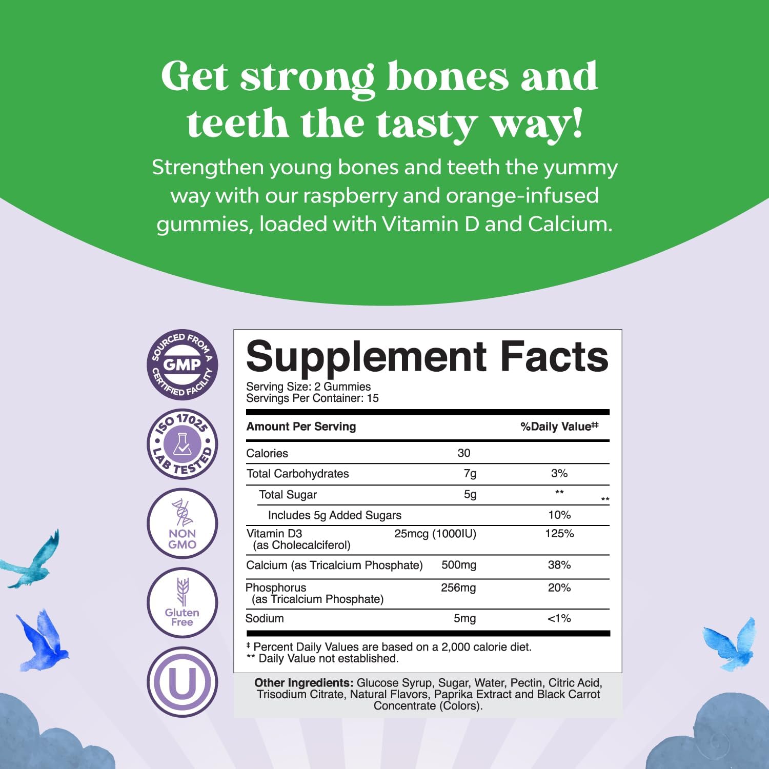 Natures Craft Tasty Kids Calcium Gummies - Vitamin D & Calcium Gummies for Children - Vitamin with & D for Muscle Bone Development Gelatin-Free Kosher Childrens 30ct (1 Pack)