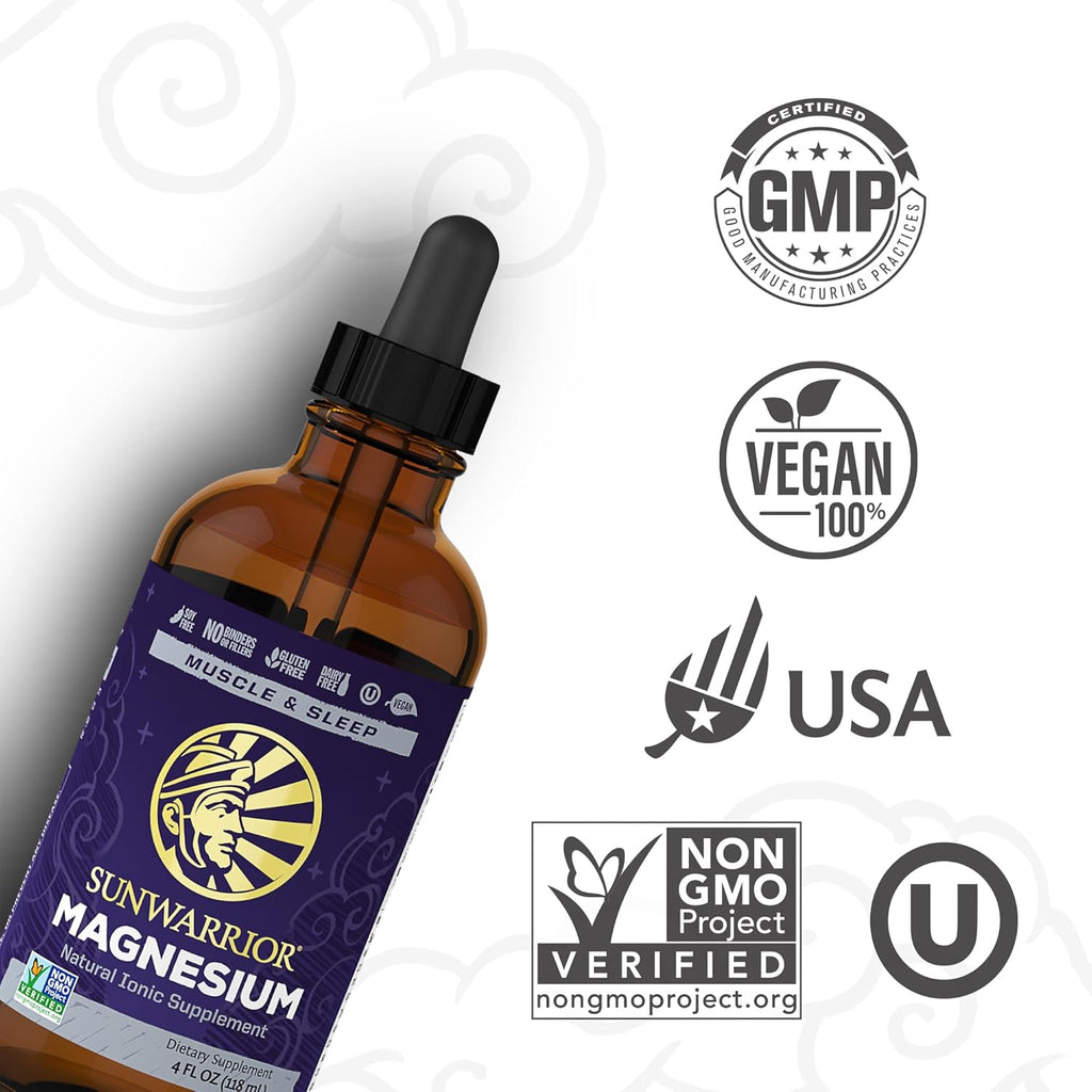 Sunwarrior Magnesium Mineral Supplement Natural Ionic Liquid Drink Additive | Features Trace Minerals to Support Brain Heart & Muscle (4 FL Oz) 28 Servings