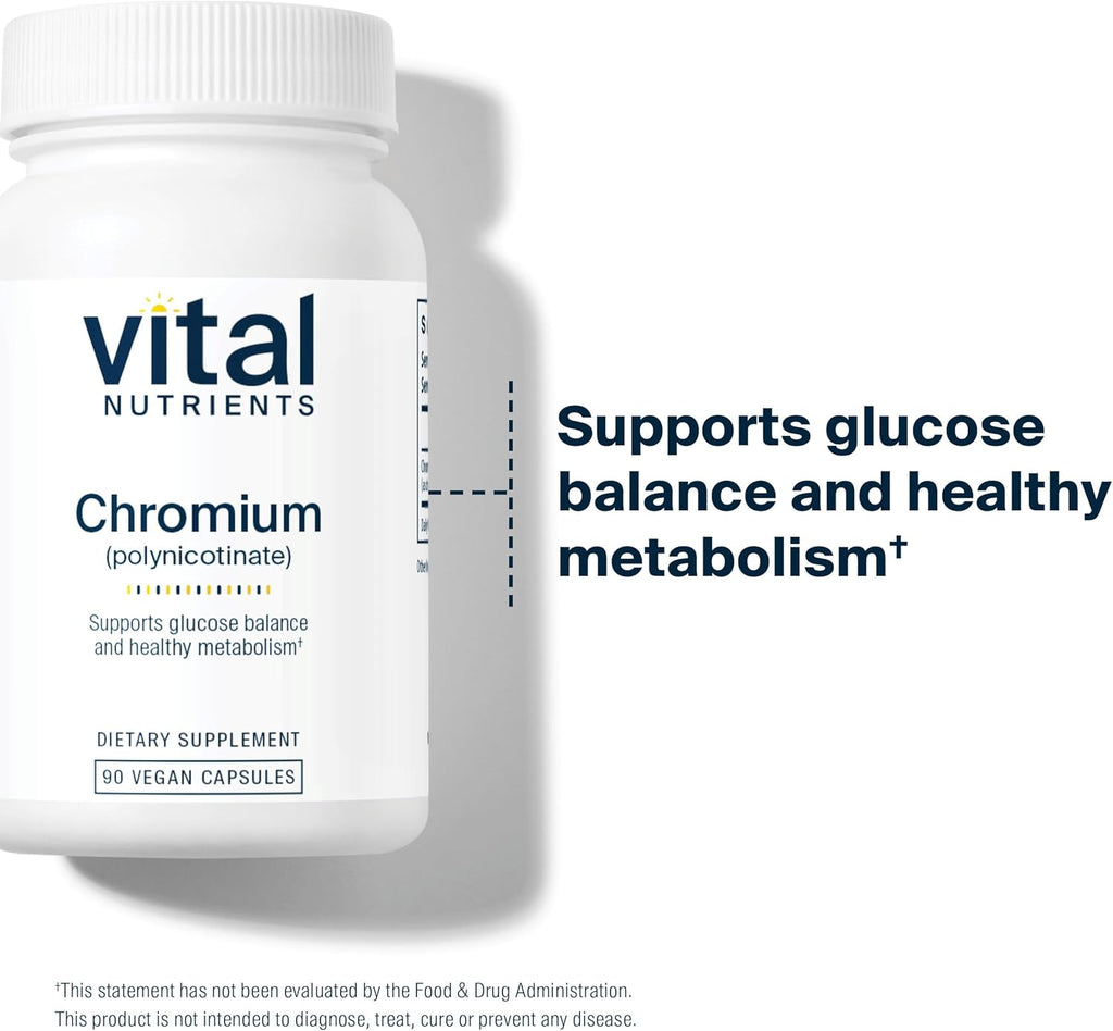 Vital Nutrients Chromium Polynicotinate 200mcg | Chromium Supplements for Healthy Fat and Carbohydrate Metabolism | Cholesterol Maintenance Supplement | Gluten, Dairy, Soy Free | Non-GMO | 90 Capsules