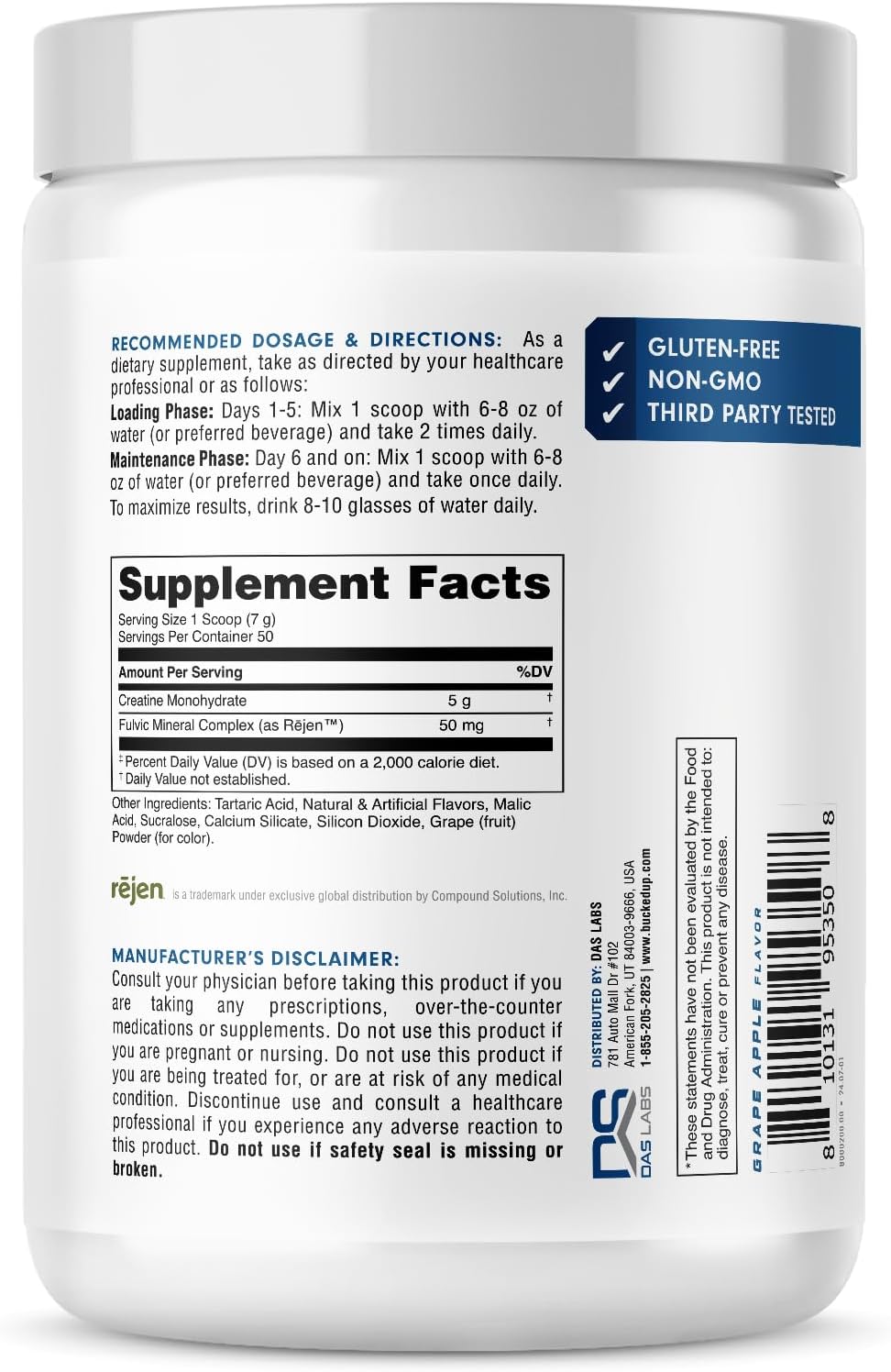 Bucked Up Grape Apple Creatine for Women and Men - Easy to Mix Vegetarian - Flavored Creatine Monohydrate Powder - Made in USA - 5G Per Serving - 50 Servings - 250 Grams Per Container