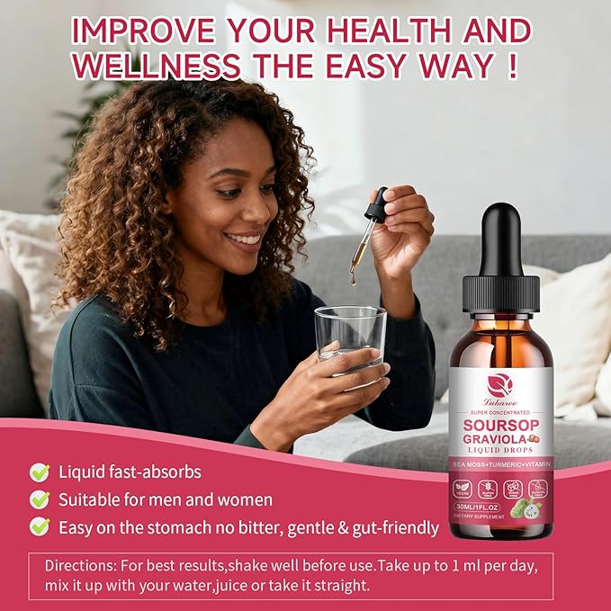 (2 Pack) Soursop Graviola Leaf Extract Liquid Drop Plus Pure Botanical Sea Moss for Cell Support & Regeneration, Immunity and Gut Health, Soursop Bitters Liquid丨Full Texture,Strawberry Flavor,1 Fl Oz