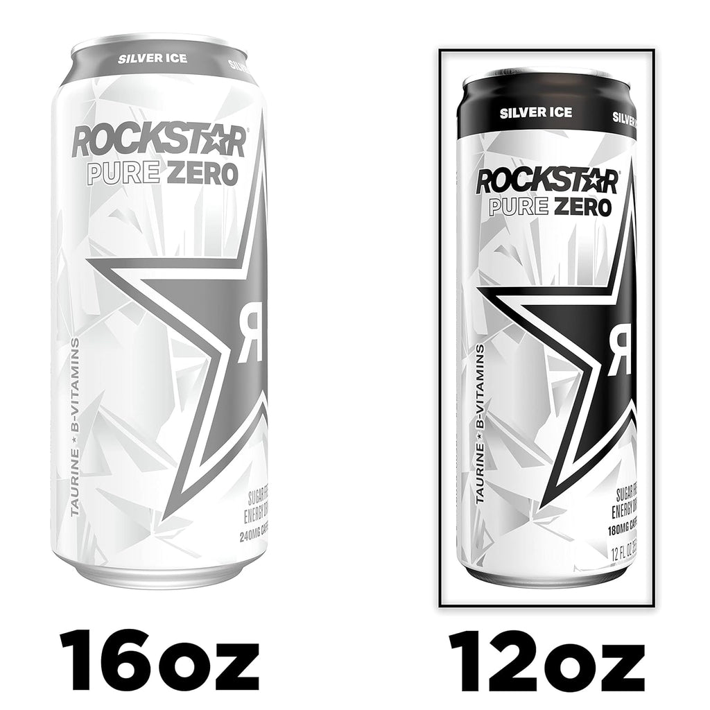 Rockstar Energy Drink, Pure Zero Silver Ice, 12oz Sleek Cans (Pack of 8)