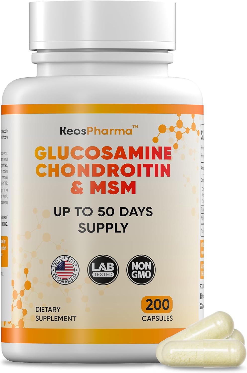 MSM Glucosamine Chondroitin MSM Capsules 200x pcs Joint Support Supplement 50 Days Supply - Chondroitin & Glucosamine Nutritional Supplements Convenient Dosage Triple Strength Formula
