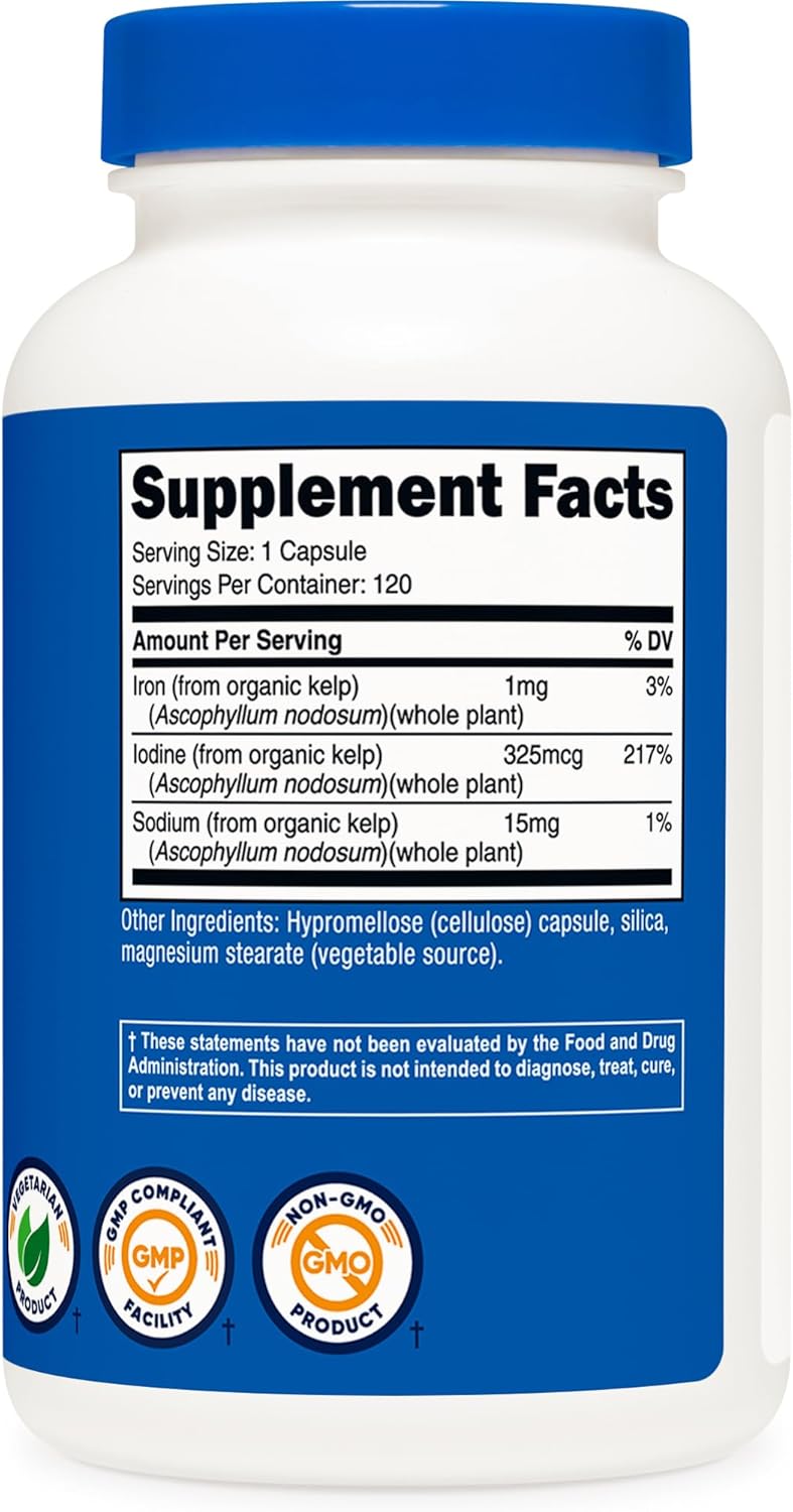 Nutricost Iodine (Natural Iodine from Organic Sea Kelp) 325mcg, 120 Capsules, Vegetarian, Non-GMO & Gluten Free