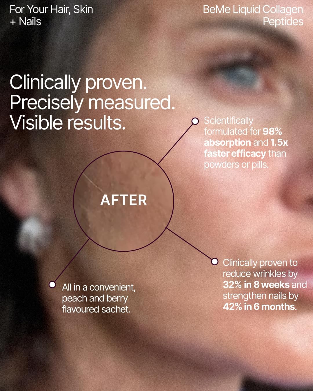 BeMe Liquid Collagen for Women - 2500mg Verisol hydrolyzed Marine Liquid Collagen - Clinically Tested Collagen Supplements - Quick Absorption, high bioavailability - Supports Skin, Hair & Nails