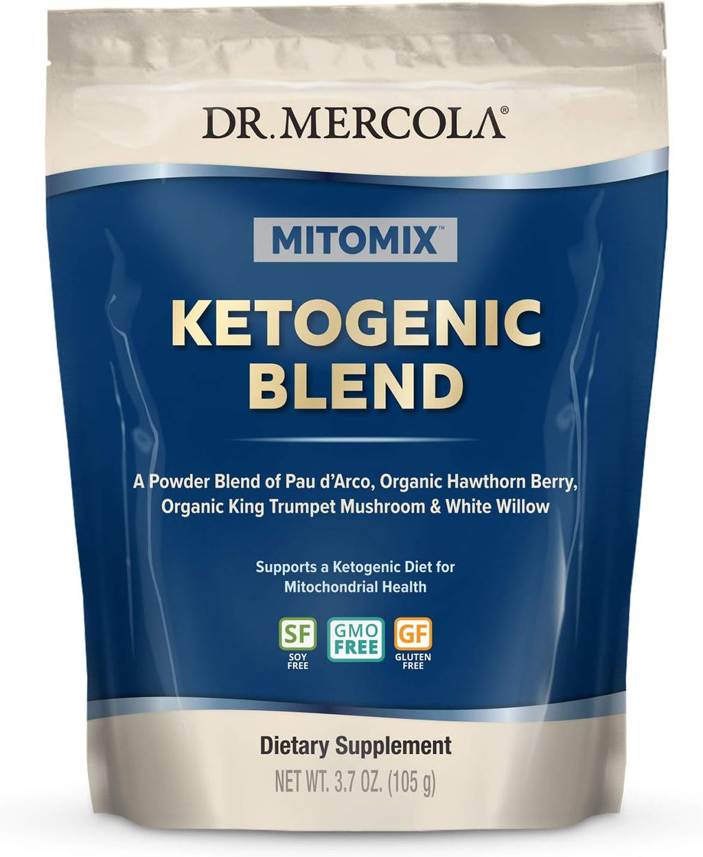 Dr. Mercola MITOMIX Ketogenic Blend PAU d’Arco and Organic King Trumpet Mushroom, 30 Servings (3.7 oz.) 1 Bag, Non GMO, Soy Free, Gluten Free
