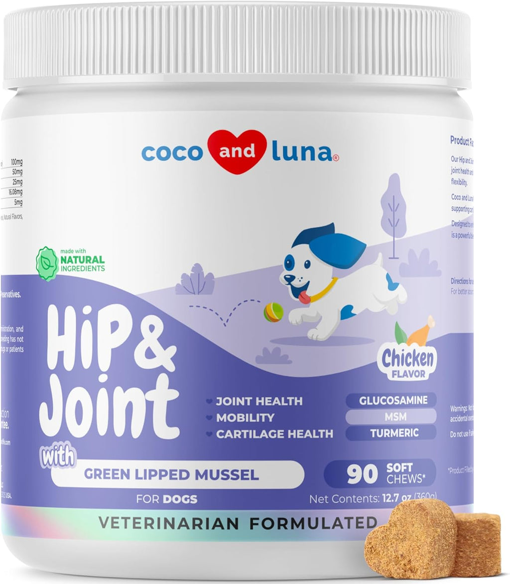 Hip and Joint Supplement for Dogs - with Glucosamine, Green Lipped Mussel, Turmeric, Chondroitin, Fish Oil, MSM and Yucca Schidigera for Dog Joint Relief & Mobility.
