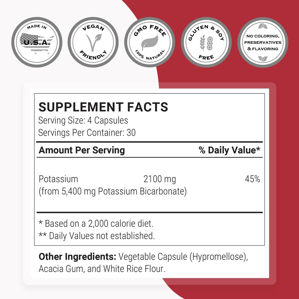 Supersmart - Potassium Bicarbonate 5400mg per Day (High Dose) - Electrolyte Mineral - Acid-Base Balance pH - Heart, Muscle & Nerve Health | Non-GMO & Gluten Free - 120 Vegetarian Capsules