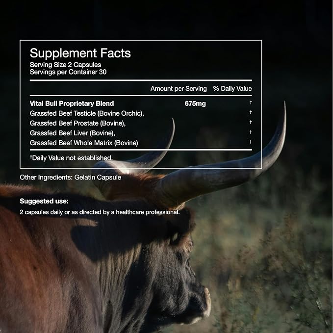 Vital Bull Beef Organ Supplement for Men with Grass Fed Liver, Testicle, Prostate & Bone Marrow – Freeze Dried Beef Organ Capsules for Nutrient Support – 90 Day Supply