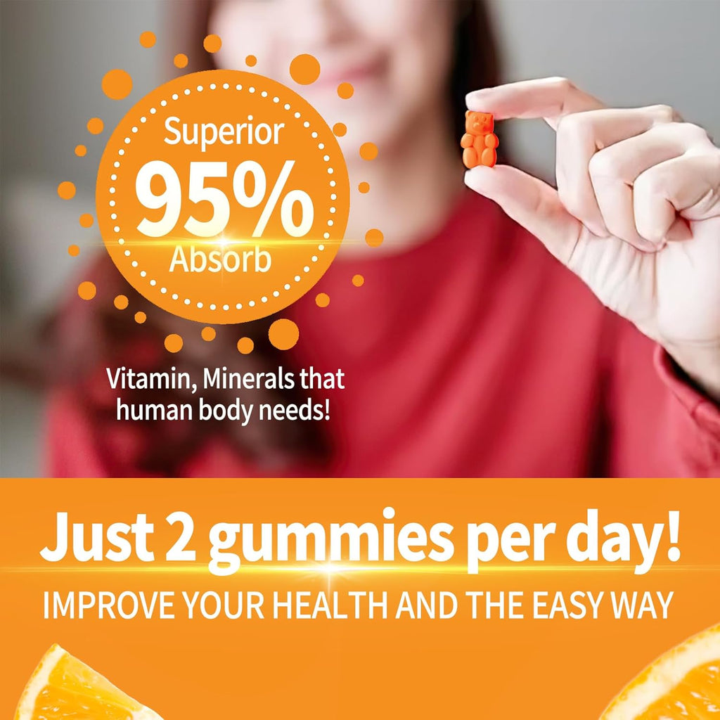 Calcium Magnesium Zinc Gummies with Vitamin D3 & K2 - Sugar Free Calcium Gummies for Women and Men - Bone & Immune Support - Non-GMO, Gluten-Free, Orange Flavored - 60 Gummies