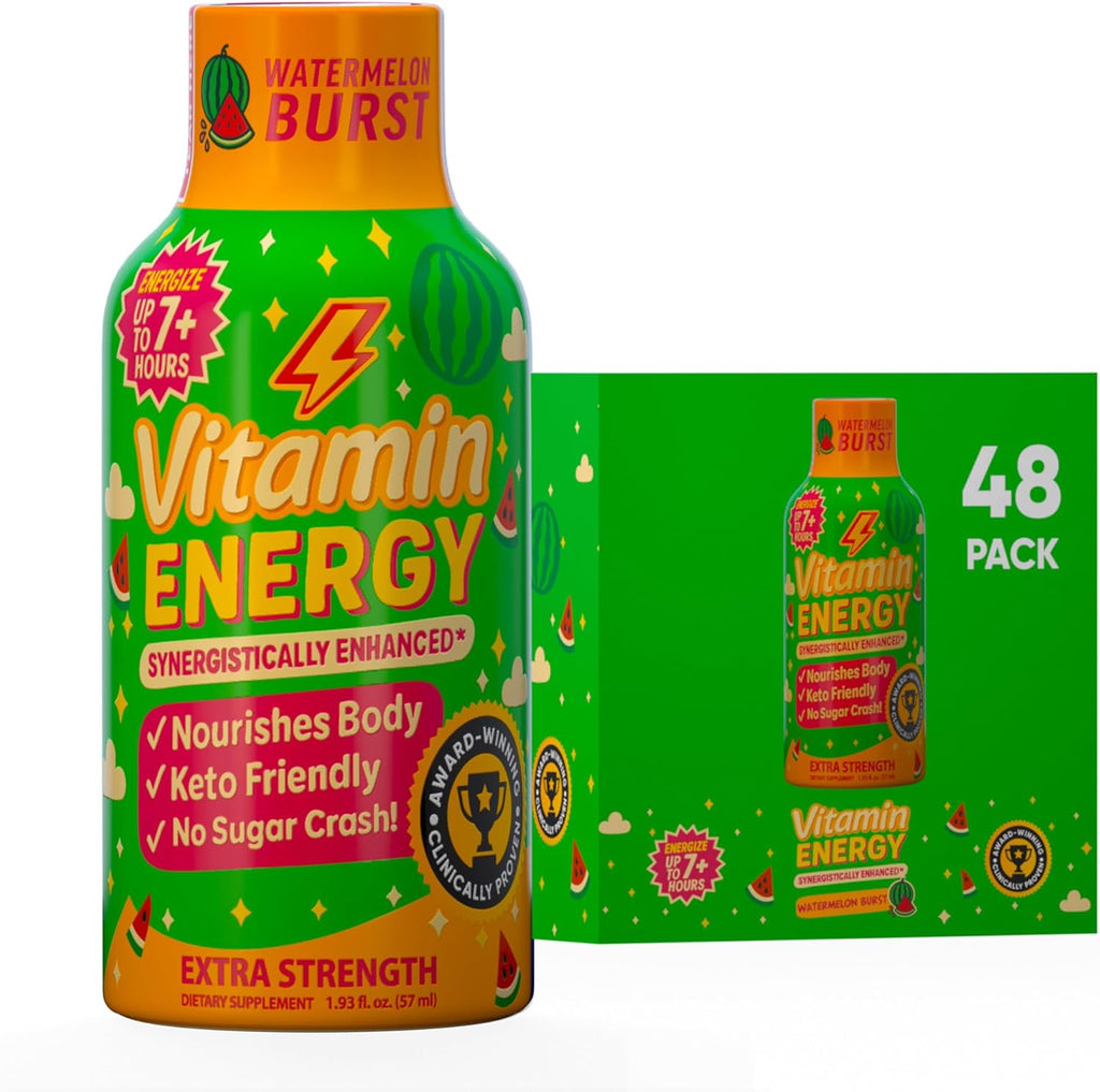 Vitamin Energy Immune+ Extra Strength Energy Shot Watermelon Burst 48 Pack, 260mg Natural Caffeine, B-Vitamins, Citicoline, Green Tea, Immunity & Focus Support, Zero Sugar, Gluten-Free 1.93 fl oz