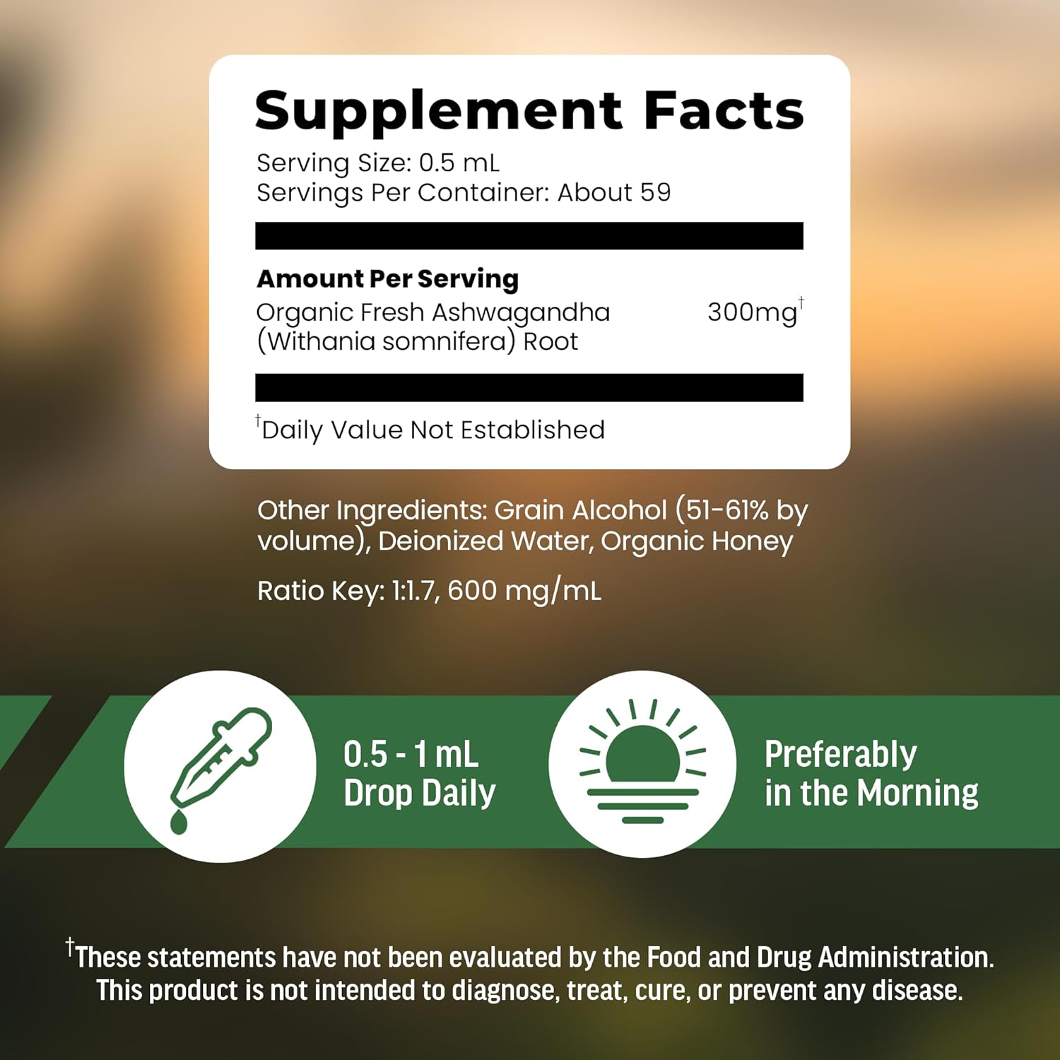 BIOACTIVE Liquid Ashwagandha Drops - Testosterone Health Supplement* - Adaptogen for Stress Support, Men’s Wellness - Organic, Vegetarian, Gluten Free, Non-GMO, 59 Servings (1 Oz, Honey)