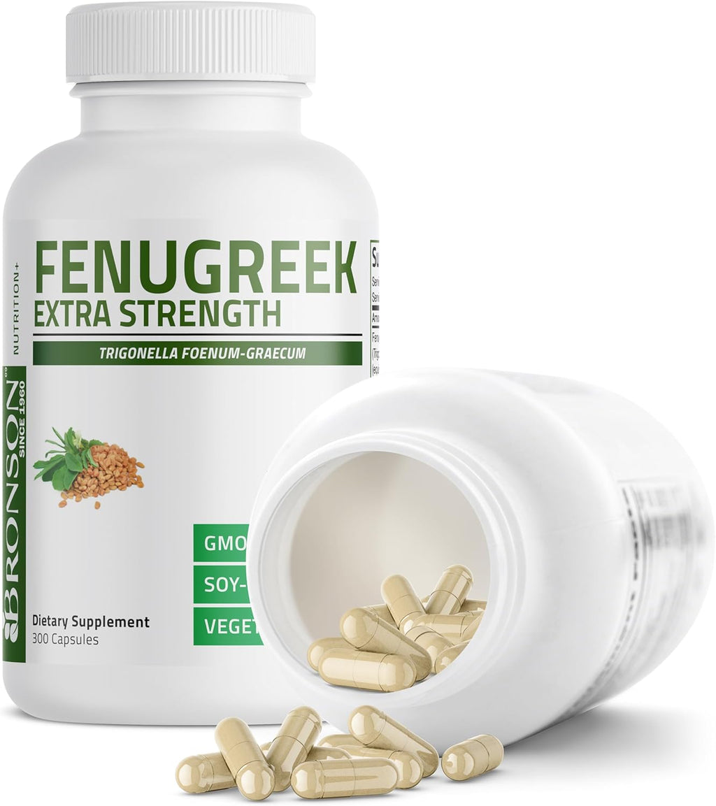 Bronson Fenugreek Seed Powder Capsules Extra Strength, Trigonella Foenum-Graecum, Non-GMO, Soy-Free, Vegetarian, 300 Capsules