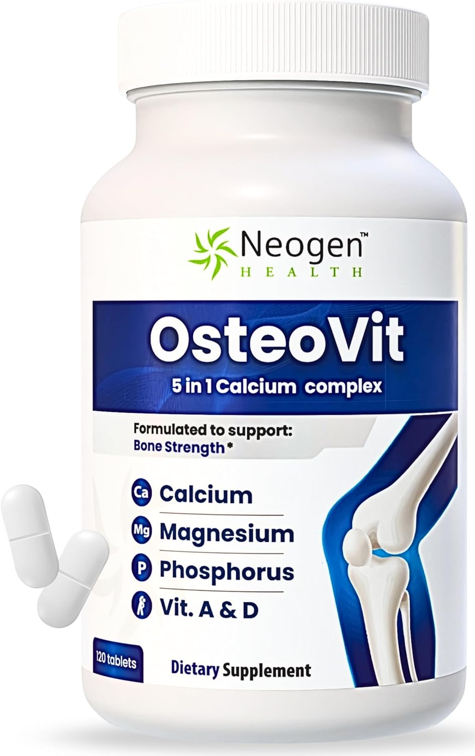 OsteoVit 5-in-1 Calcium 120 tabs Multivitamin: Calcium, Magnesium, Phosphorus, Vitamin D3 & A - Bone Strength & Flexibility*, Non-GMO Gluten Free | Calcium Supplement for Women & Men with Vitamin D
